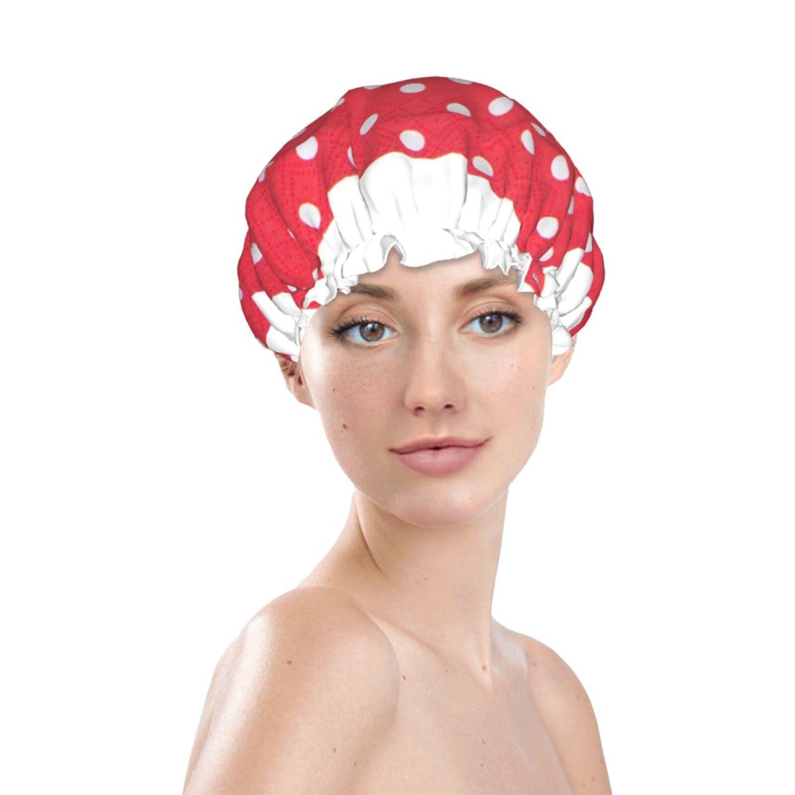 KArFri white dots Large Shower Cap For Women Men Reusable Shower Caps Waterproof Shower Cap For Braids & Long Hair shower bonnet with PEVA lined&Elastic Band Fashion showercap