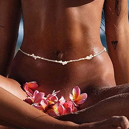 COSYDAYS Cosydays African Waist Bead Chain White Shell Turquoise Body Chains Elastic Belly Beads Boho Beaded Chain Summer Bikini Jewelry for Women and Girls