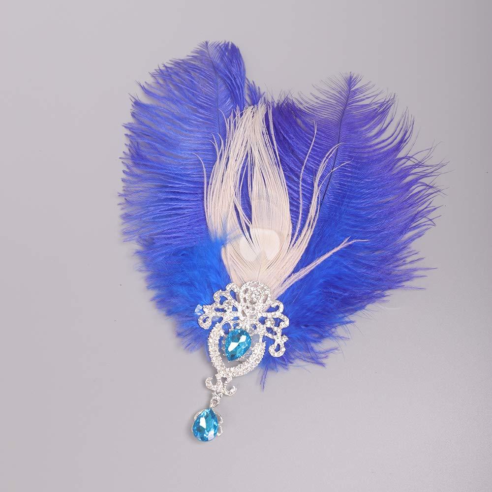 Aimimier Aimimier 1920s Flapper Feather Hair Clip Blue Crystal Teardrop Feather Headpiece Prom Party Roaring 20s Hair Jewelry for Women and Girls (Style 2)