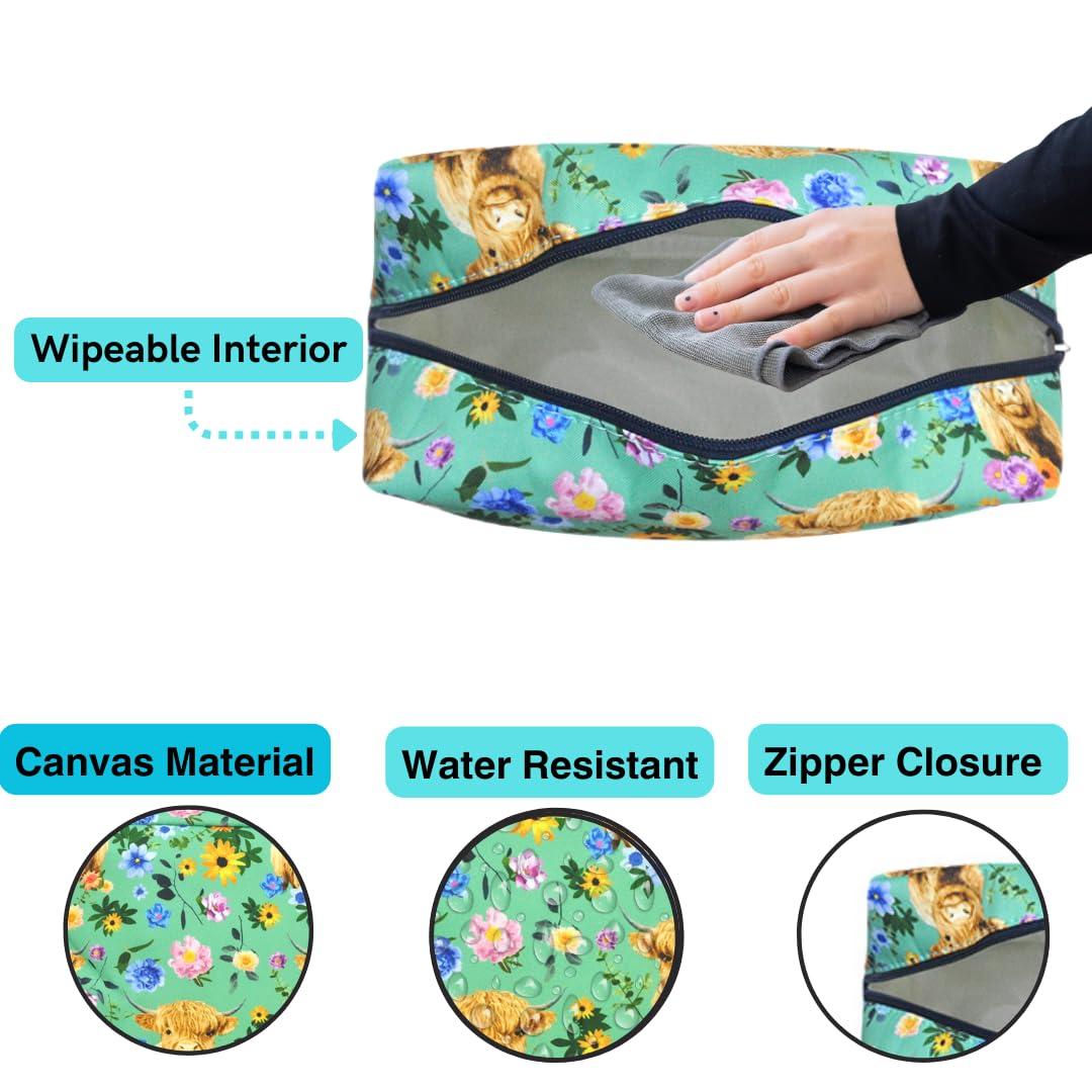 NGIL NGIL Makeup Bag for Women, Cute Cosmetic Bag, Lightweight Toiletry Make up Bag, Large Aesthetic Organizer Storage Pouch for Girls, Large Pouch, Toiletry Pouch (Spring Cow- Navy)