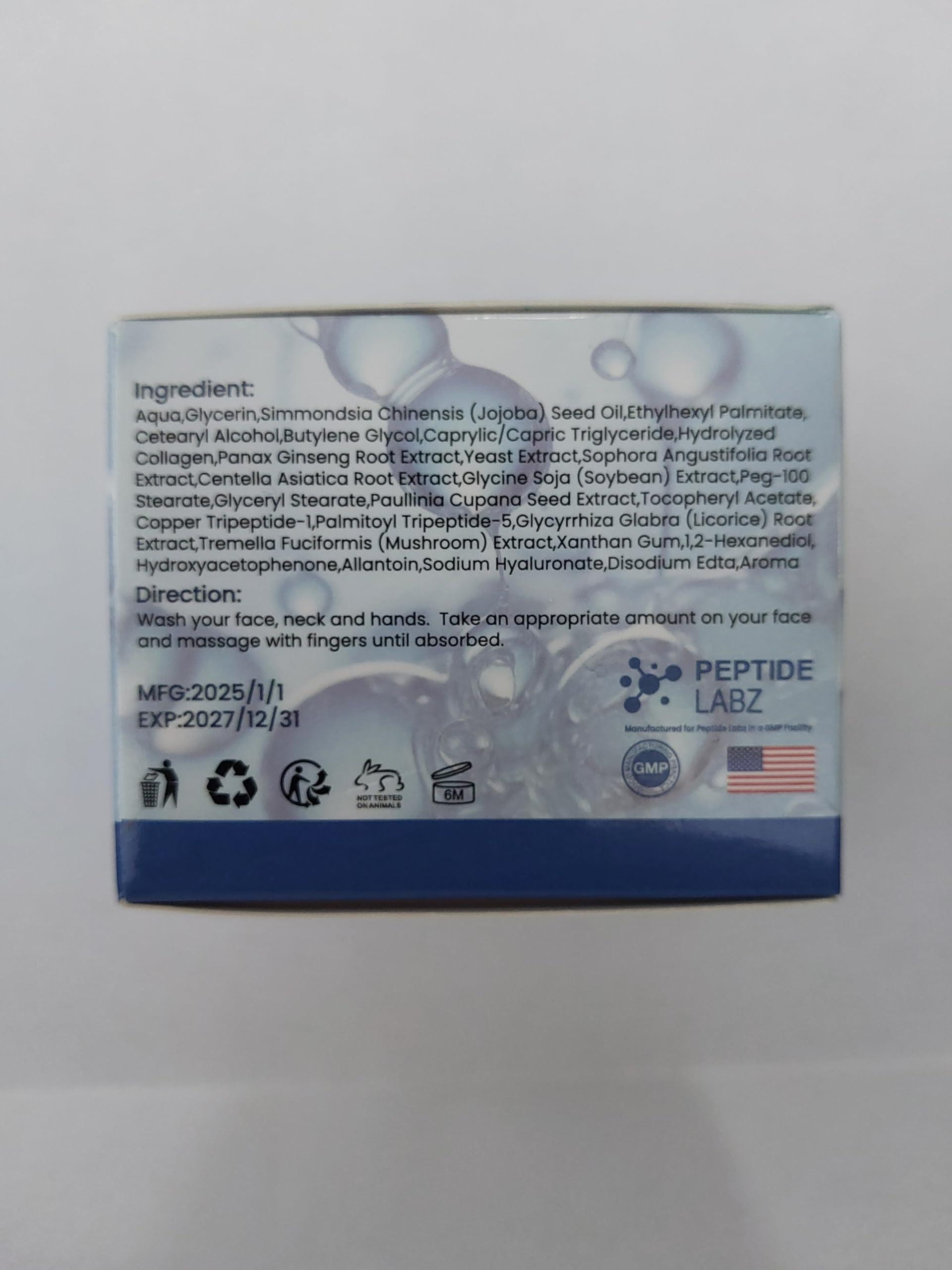 PeptideLabz Copper Peptide GHK-Cu Face Cream Anti Wrinkle 1.7 fl oz Anti Aging, Repair, and Firming Daily Face Cream