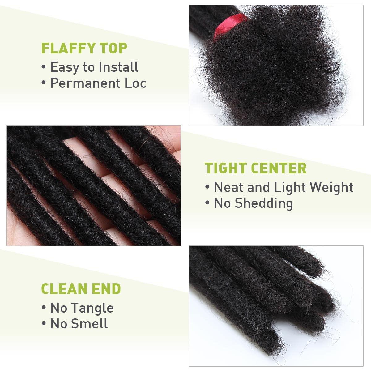 Sangtok 50 Locs 0.6cm Thickness 100% Human Hair Dreadlock Extensions, 10" Handmade Permanent loc Extensions for Black Men and Women