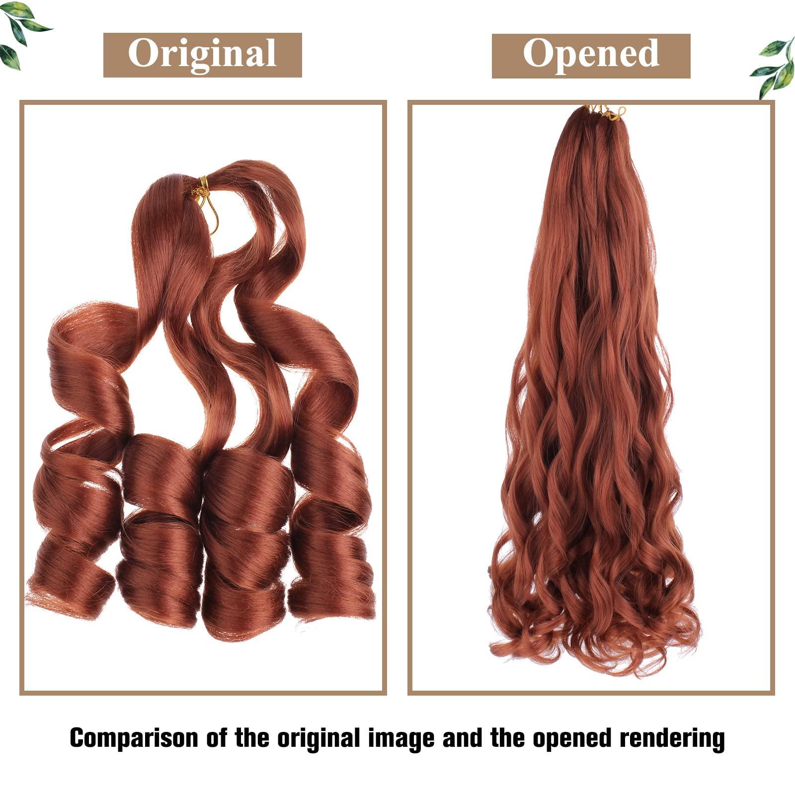 COOKOO COOKOO 9 Pack Copper Red Pre Stretched Spanish Curly Braiding Hair 18 Inch Pre-curled Loose Wave Crochet Braids Hair French Curls Crochet Braid Hair Extention for Goddess Nu Locs 350#