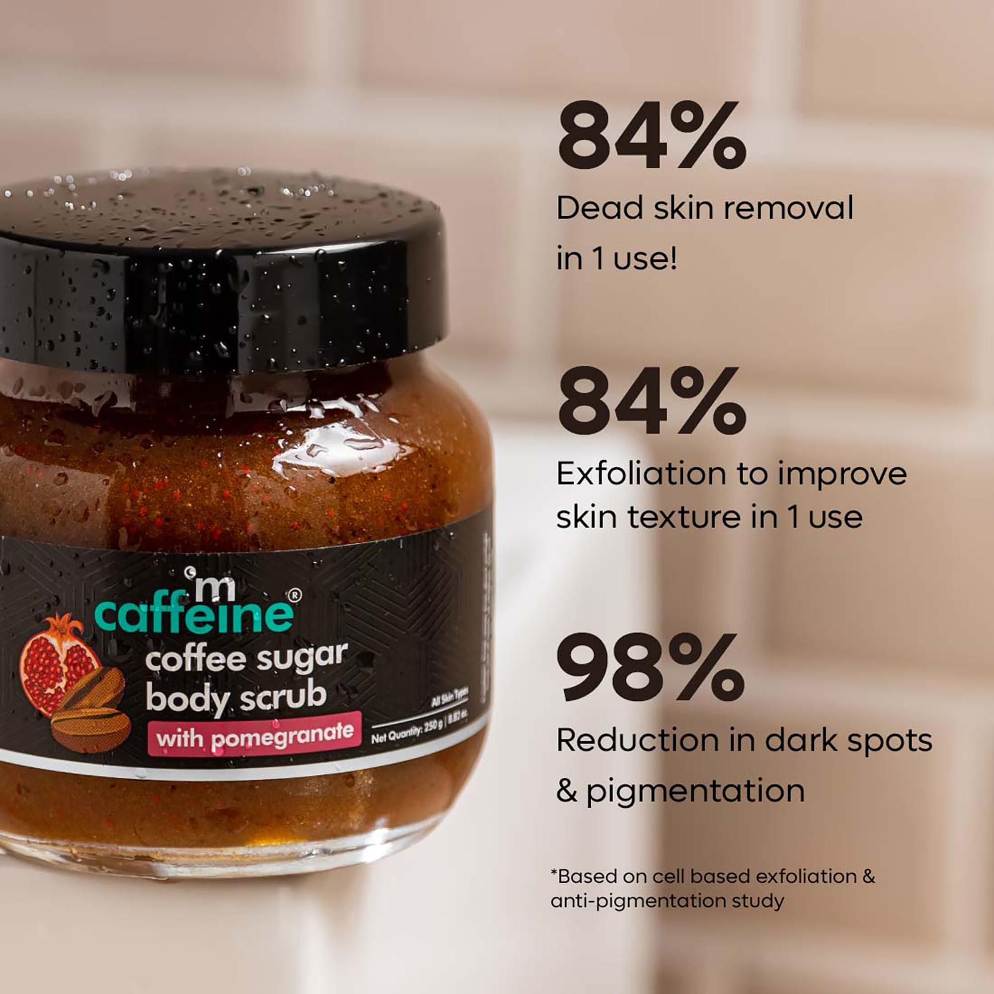 mCaffeine mCaffeine Coffee Sugar Body Scrub with Pomegranate - Body Wash Reduces Scars - Nourishing Blend of Coffee and Brown Sugar - All Skin Types - 8.82 oz