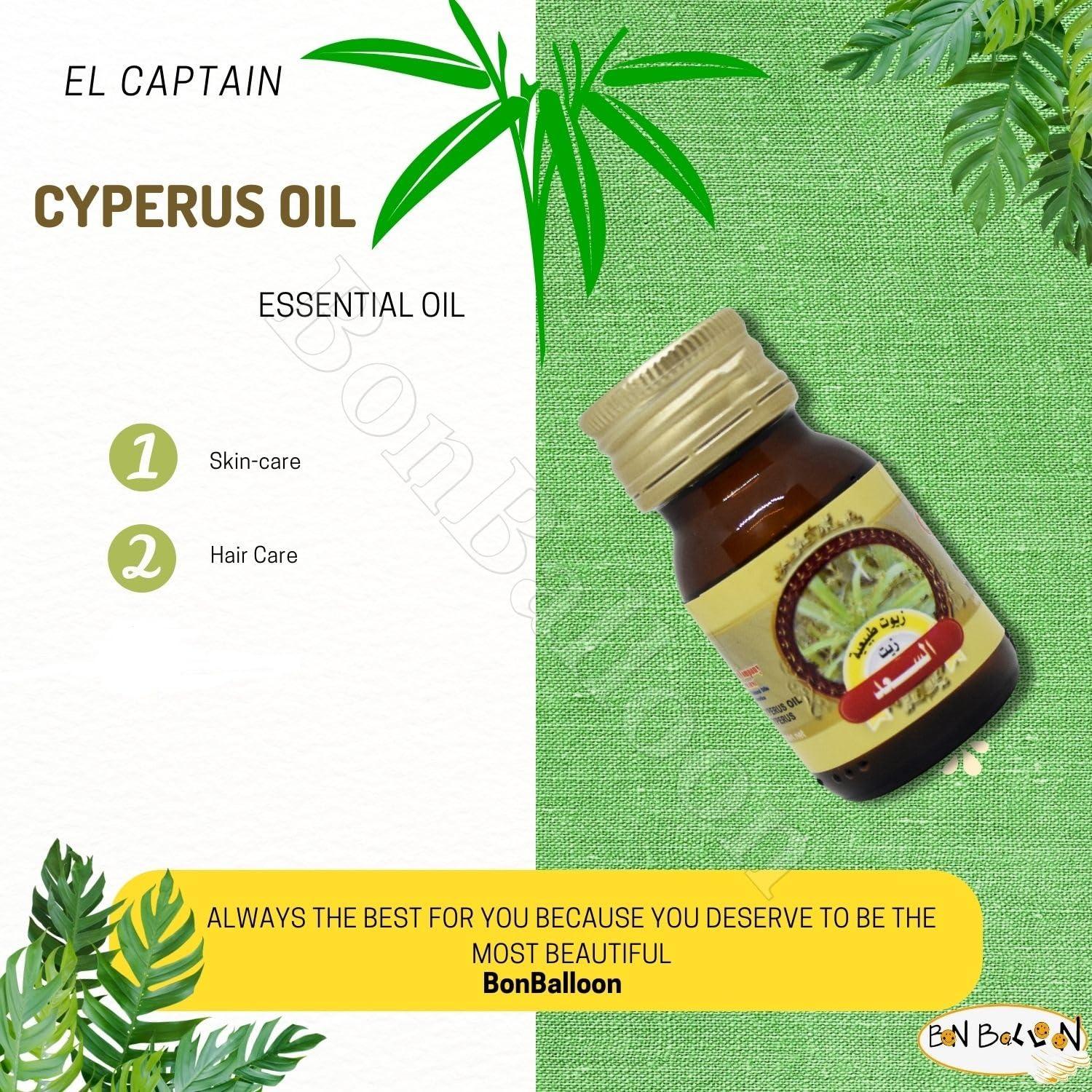 bonballoon El Captain Cyperus Oil Natural Undiluted Pure AlCaptain Cold Pressed ElCaptain Premium Oils Captain Hair & Skin Care No Additives Non Gmo Kosher Halal (1 Pack = 1.01 oz / 30 ml)