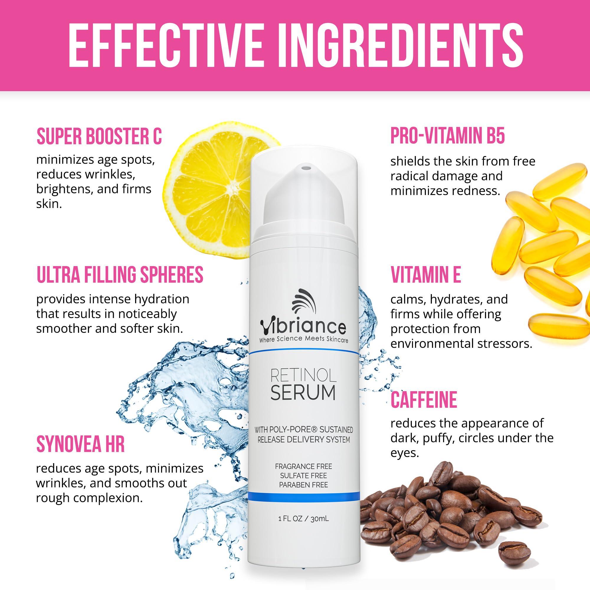 Vibriance Vibriance Retinol Serum for Face - Reduces Appearance of Deep Wrinkles and Large Pores, Enhances Tone, Improves Complexion - Sensitive, Mature Skin Night Cream - 1 fl oz