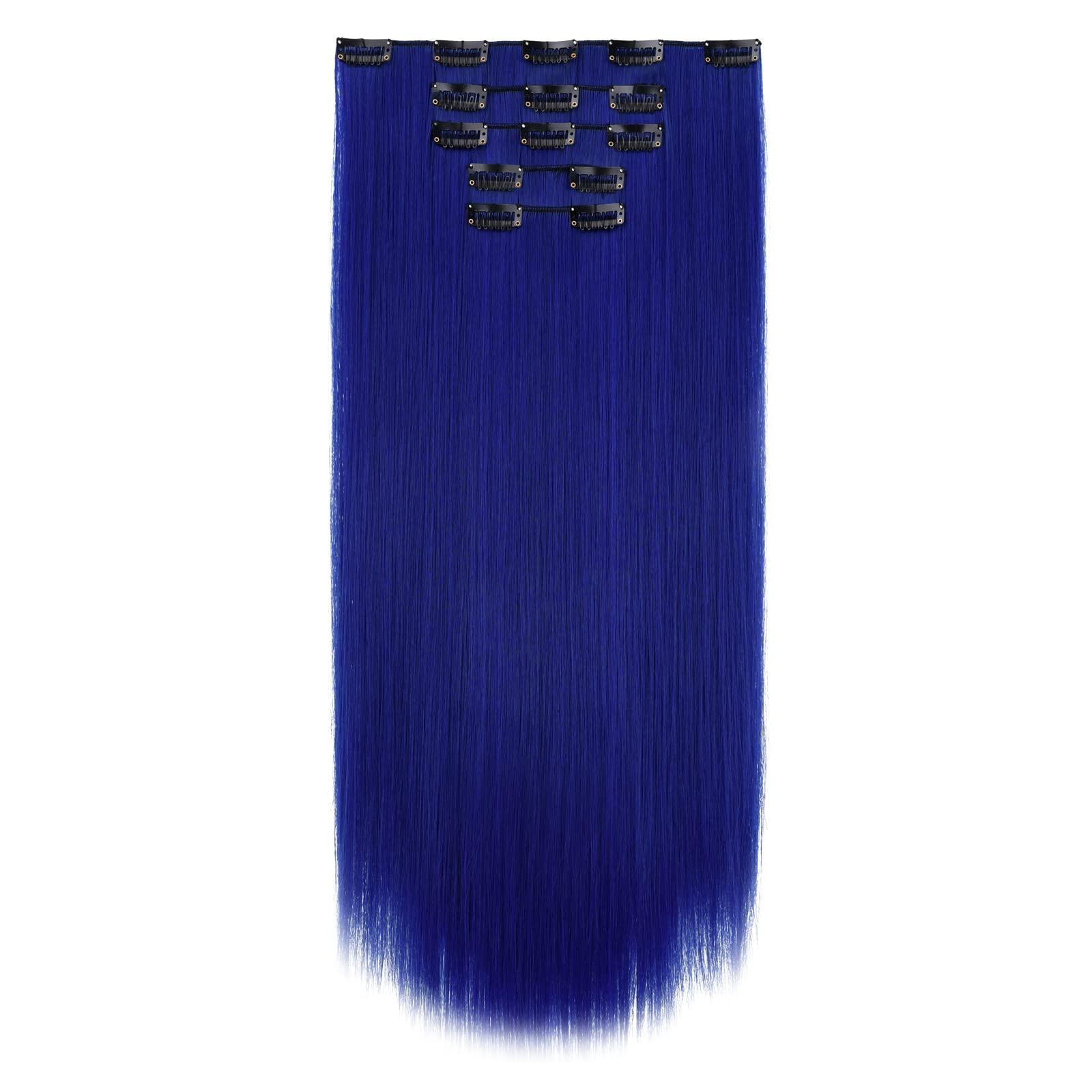 HSPJHTM HSPJHTM Dark Blue Hair Extensions Straight Clip in Hair Extension for Women Halloween hair extention 22\" Synthetic 5PCS Natural Thick Hair Pieces Full Head
