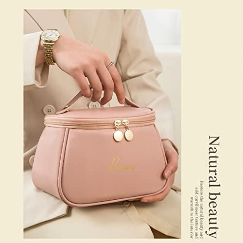 cirea cirea Cube Style PU Modern Simple and Large Capacity Cosmetic Bag for Easy Carrying of Travel Ladies' Makeup Bag (Pink)