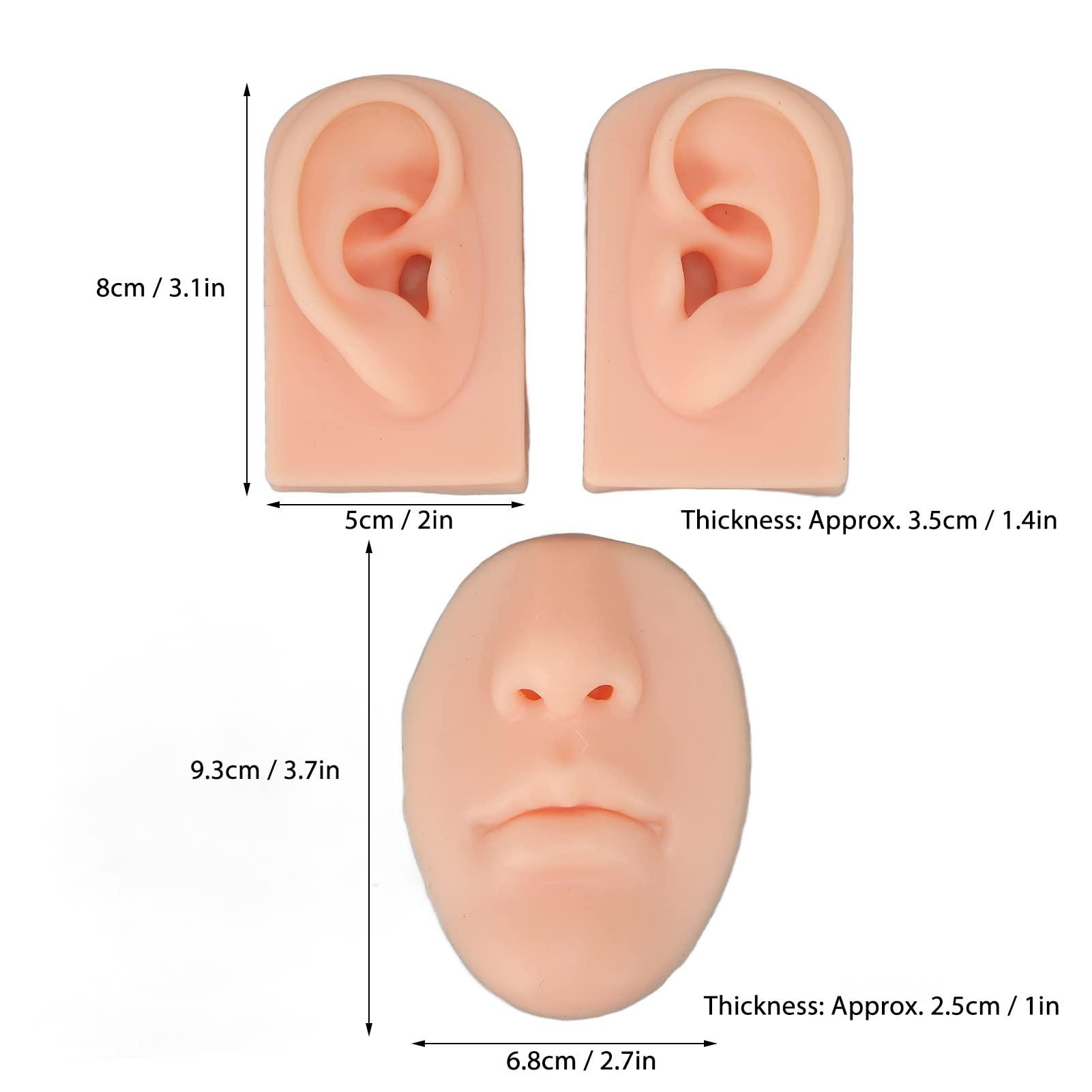 FILFEEL 3D Nose & Mouth Model, Silicone Ear Model Simulation Display Props for Piercing Suture Practice (Light Skin Colour)