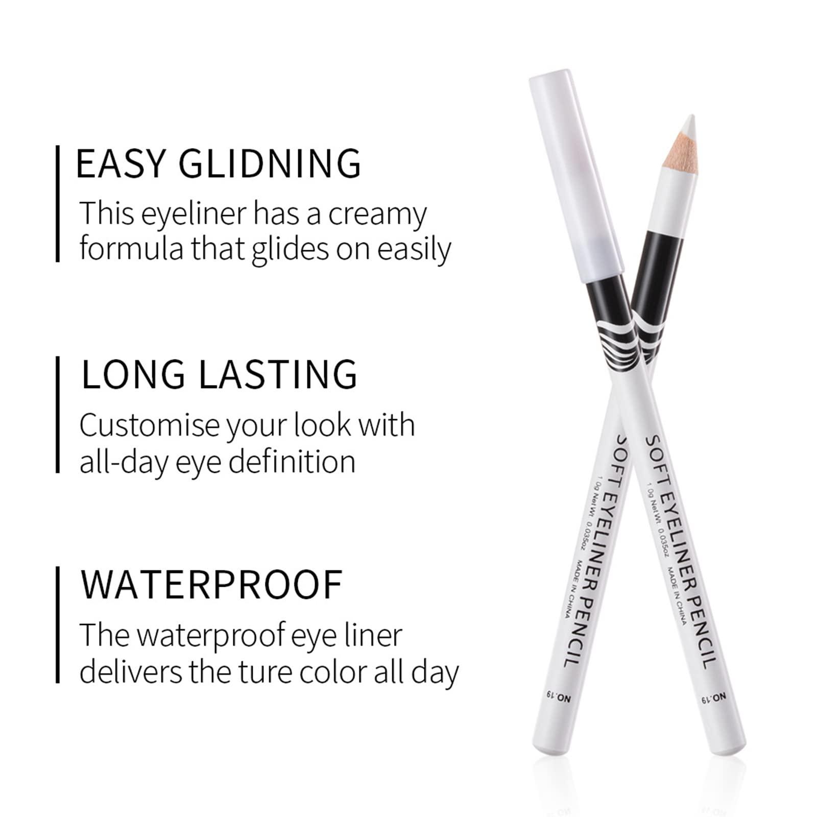 DekRion White Eyeliner Pencils, 12PCS Professional Highlighters Eye Liner Pencils Eye Brightener, White Eye Liners Makeup Pencils Waterproof Long-lasting Eyeshadows Beauty Makeup Tools for Women