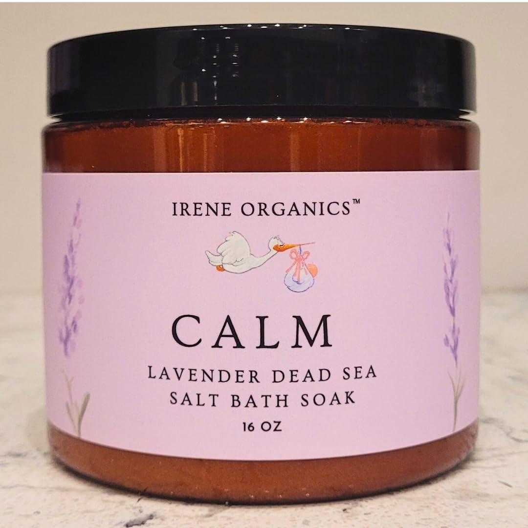Irene Organics Irene Organics All Natural Bath Salt Soak - Exfoliating Dead Sea Salt + Himalayan Salt Bath Body Scrub for Calm, Soothing and Detoxing (Calm - Lavender)