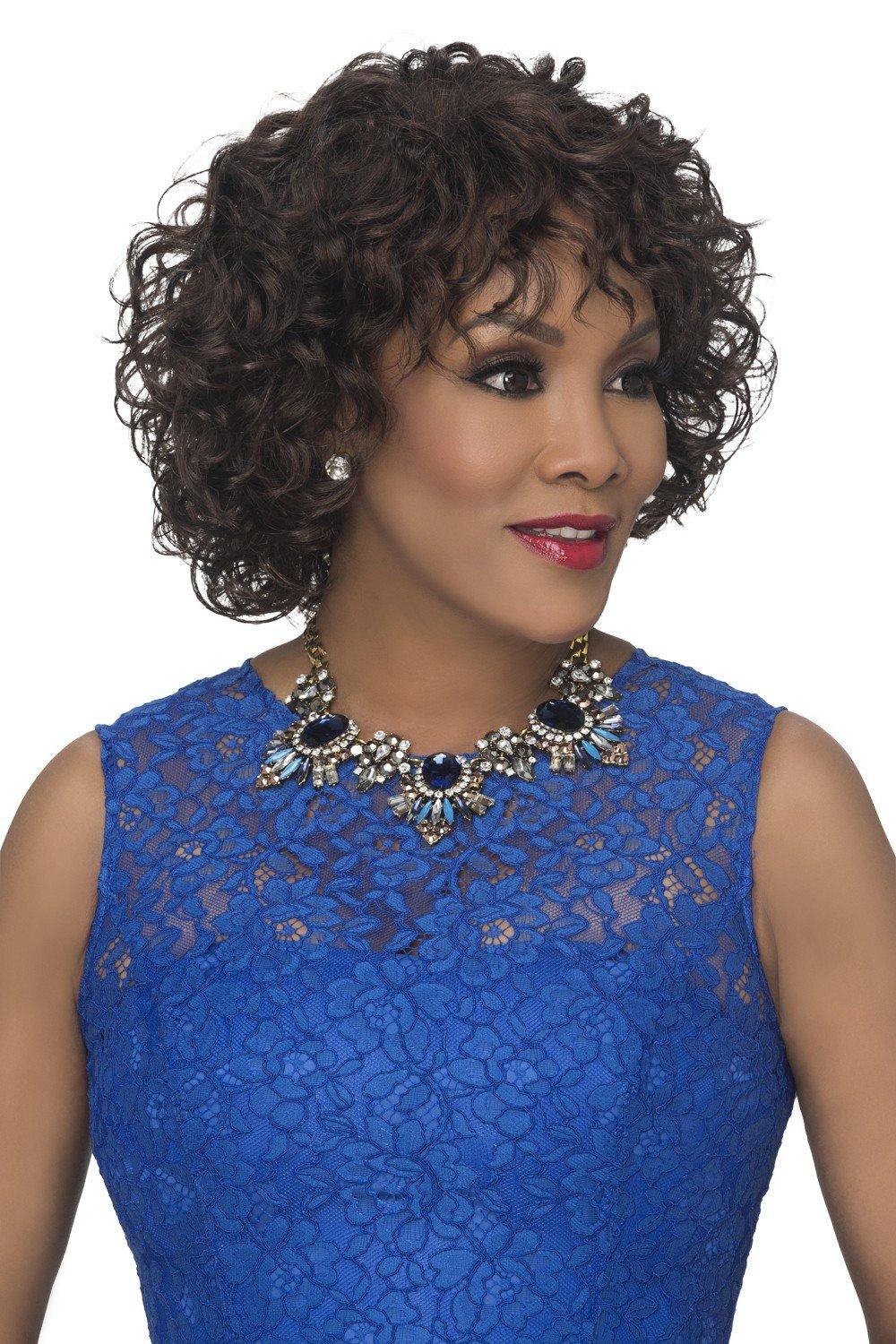 Vivica Oprah-5 Wig Color P4/27/30 - Vivica Fox Wigs 12\" Medium Length Loose Mixed Curls Side Part Synthetic Pure Stretch Cap Spiral Bundle MaxWigs Hairloss Booklet