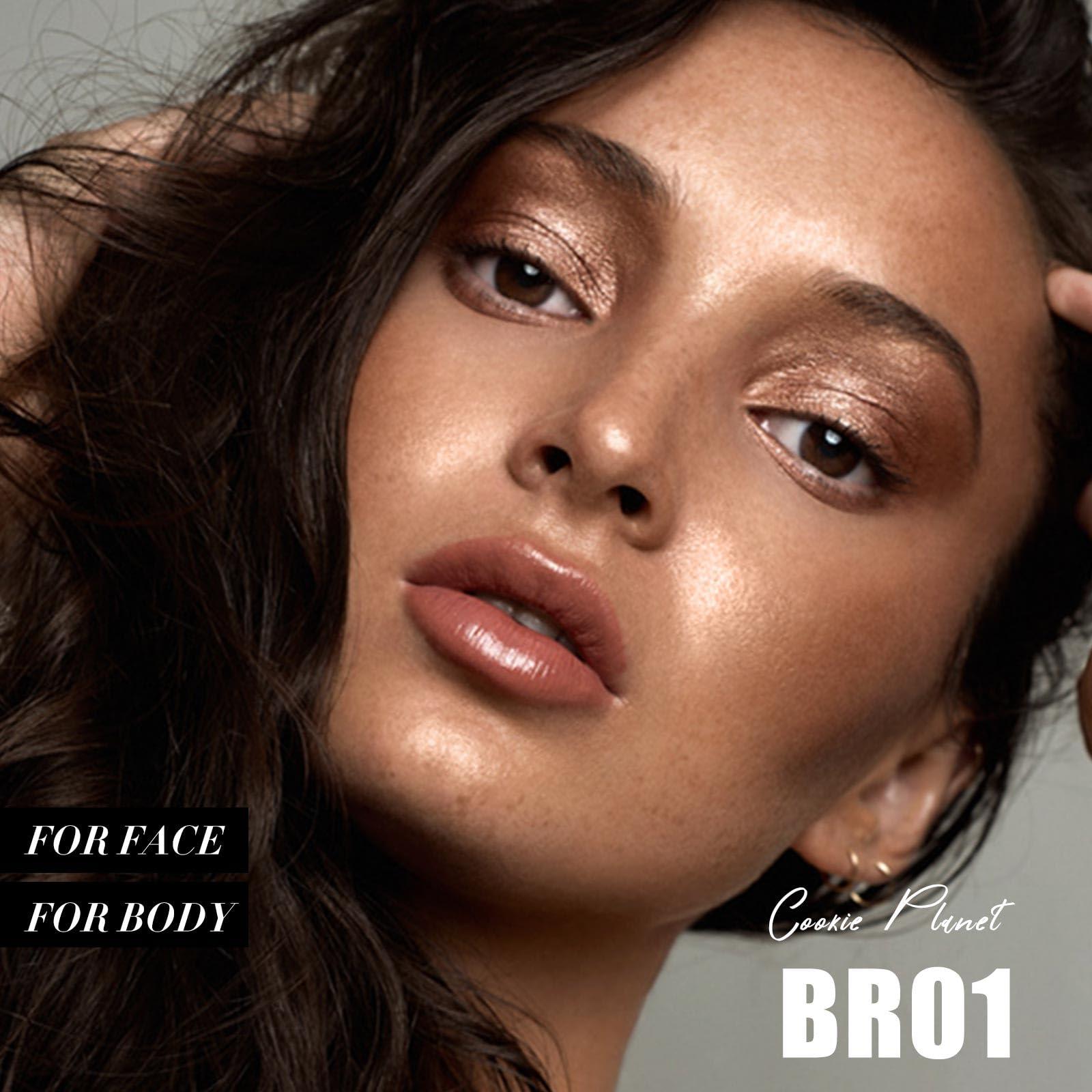 FOCALLURE FOCALLURE Shimmer Face Highlighter Makeup Powder, Gel to Powder Glow Finish, Leaving a Lightweight & Healthy Radiance, Long Lasting Luminous Face Body Highlighter Makeup,BR01 cookie Planet