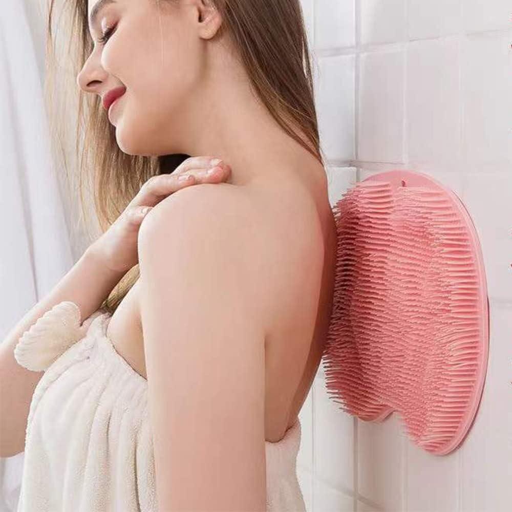FOTN Shower Foot Scrubber Mat with Non-Slip Suction Cups, Foot Back Cleaning Pad Back Washer Exfoliating Bath Wash Pad, Wall Mounted Slip Suction Cups for Use in Cleaner Men and Women (Color : Pink)