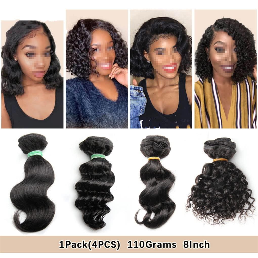 Absolyjuca Loose Deep Brazilian Hair Weave Bundles 8 Inch 100% Human Hair 3 Bundles And Closure Hair Extensions Natural Black Kinky Curly 8 8 8 with 8