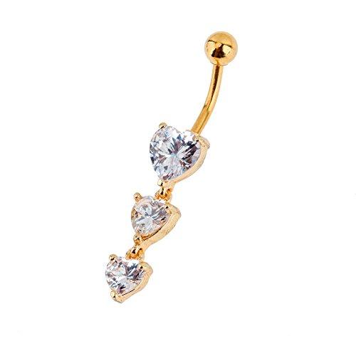 VAGA VAGA Belly Button Rings Women Body Jewelry Piercing 316F stainless steel 14 Gauge Belly Ring Barbell With Hearts Shaped Pendant Decoration and Clear Rhinestone/Crystal