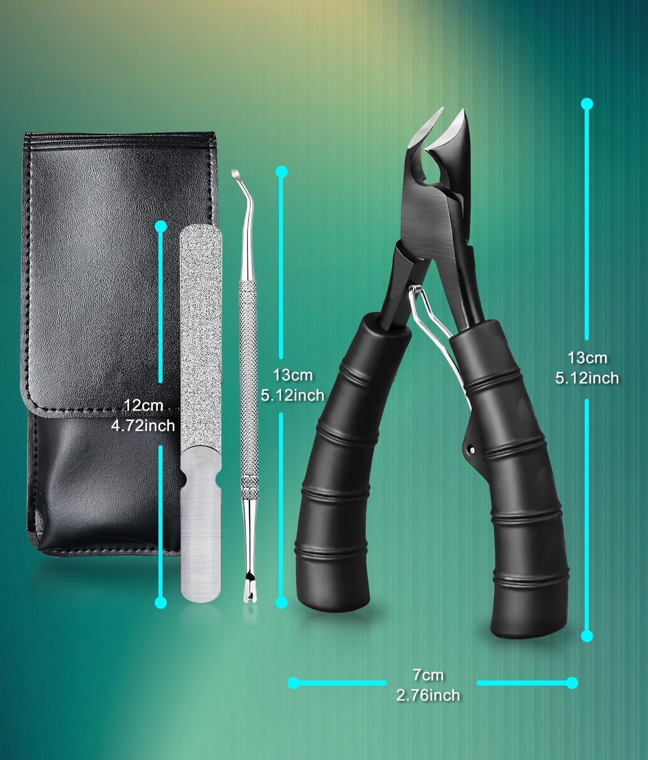 YDDMAX Thick Toenail Clippers Thick Nails Wide Jaw Podiatrist Ingrown Toenail Tool Kit for Men & Seniors, Professional Sharp Heavy Duty Nail Cutter Set Bamboo Shape Handle Toenails Trimmer Toe Nail Clippers