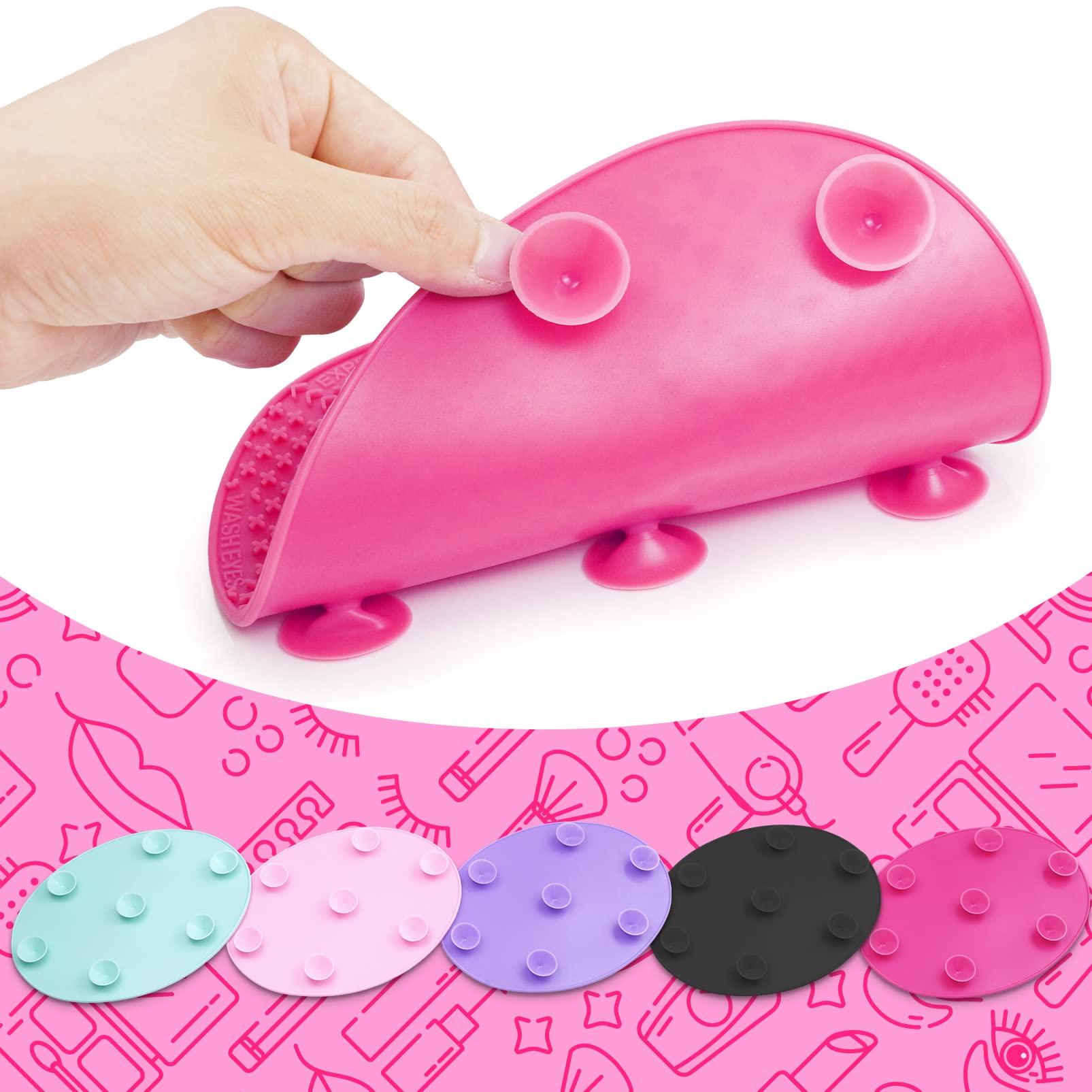 Ranphykx Makeup Brush Cleaner Mat Silicone Brush Cleaning Mat Big Size Make Up Brush Clean Pad with Suction Cup for Makeup Brush Cleaning (Hot Pink)