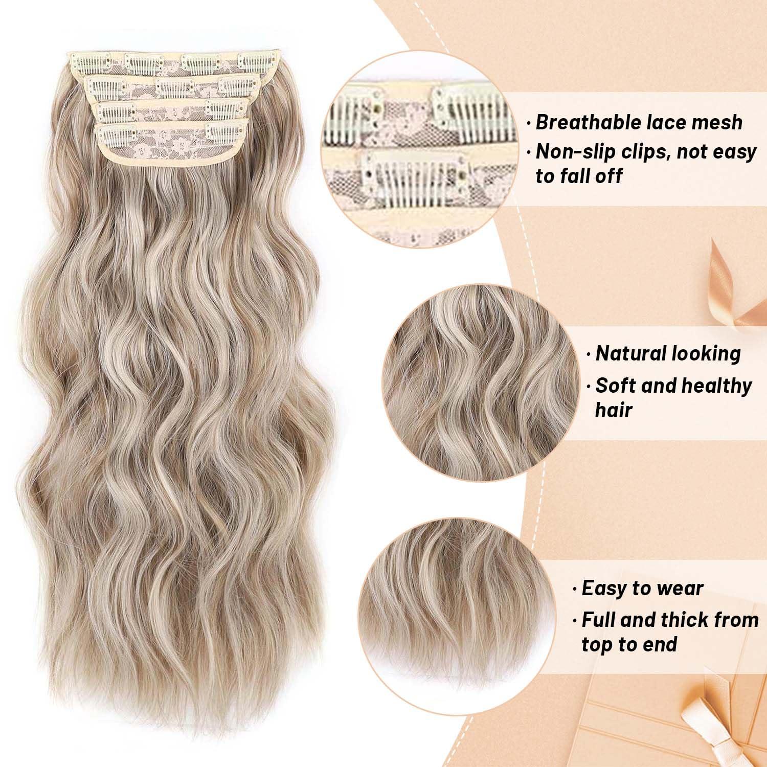 Perience Clip in Hair Extensions for Women Dark Blonde Hair Extensions Synthetic Clip in Long wavy clip in hair extensions 20 inch Double Weft Hairpieces Full Head For Women (20INCH, P88/86)
