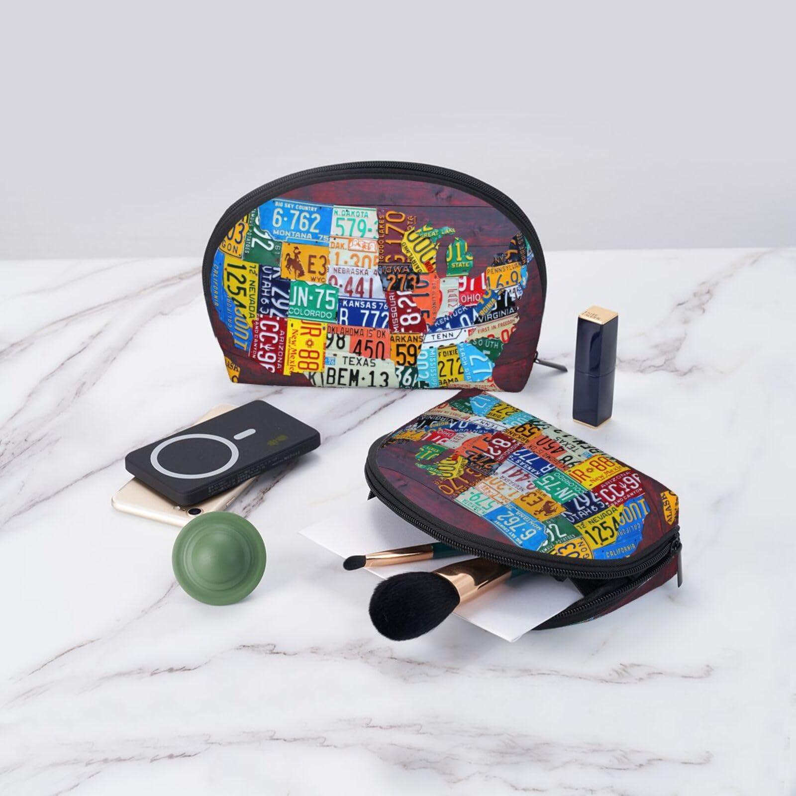 AMAZWI AMAZWI License Plate Map 2 Pcs Cosmetic Bags Portable Bag Clutch Pouch Travel Purse With Zipper Handbag Organizer,Unisex