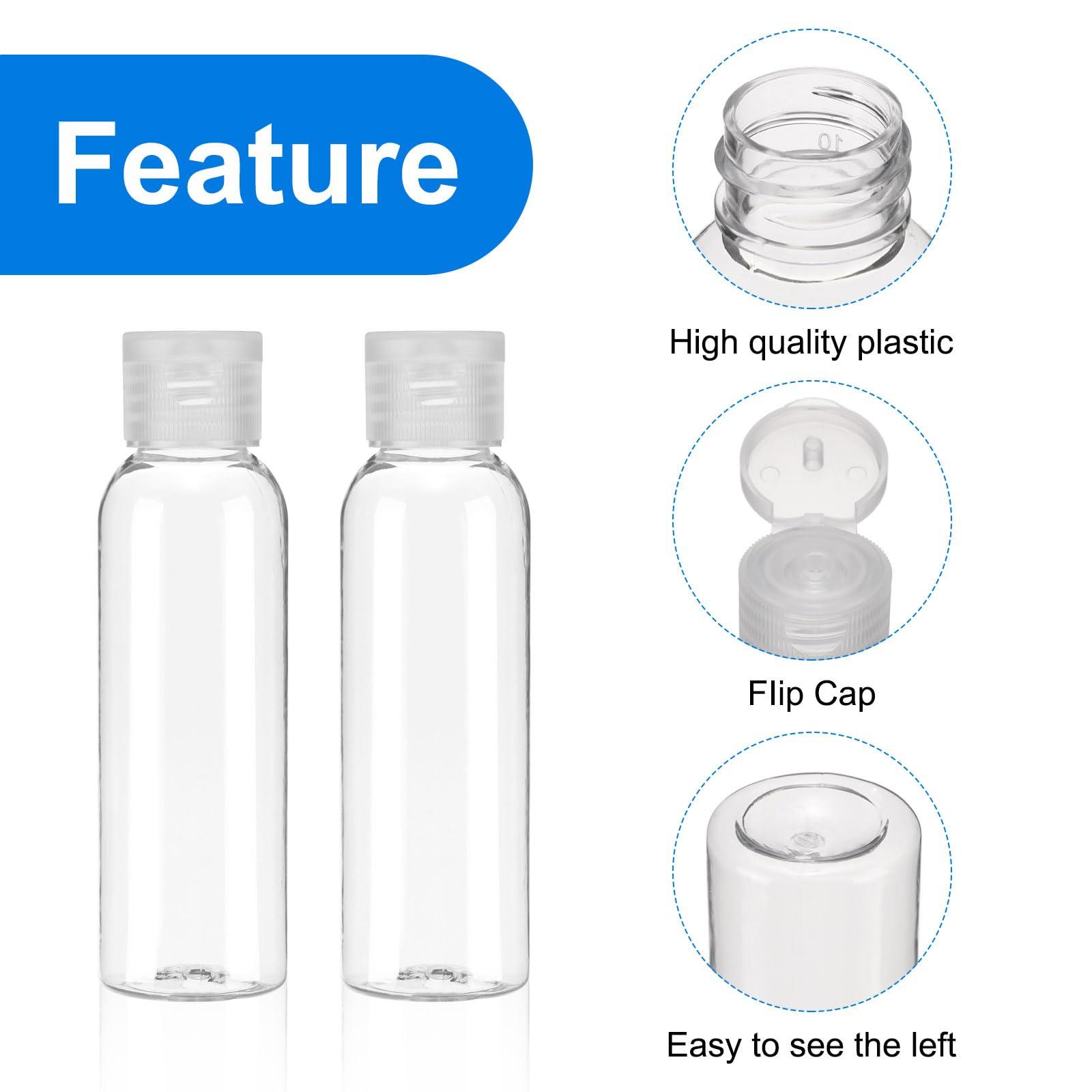 uxcell uxcell 2 Oz Plastic Bottles with Flip Caps, 100 Pcs Reusable Travel Size Containers with Lids Plastic Squeeze Refillable Dispensing Bottles for Shampoo, Body Soap, Toner(Transparent)