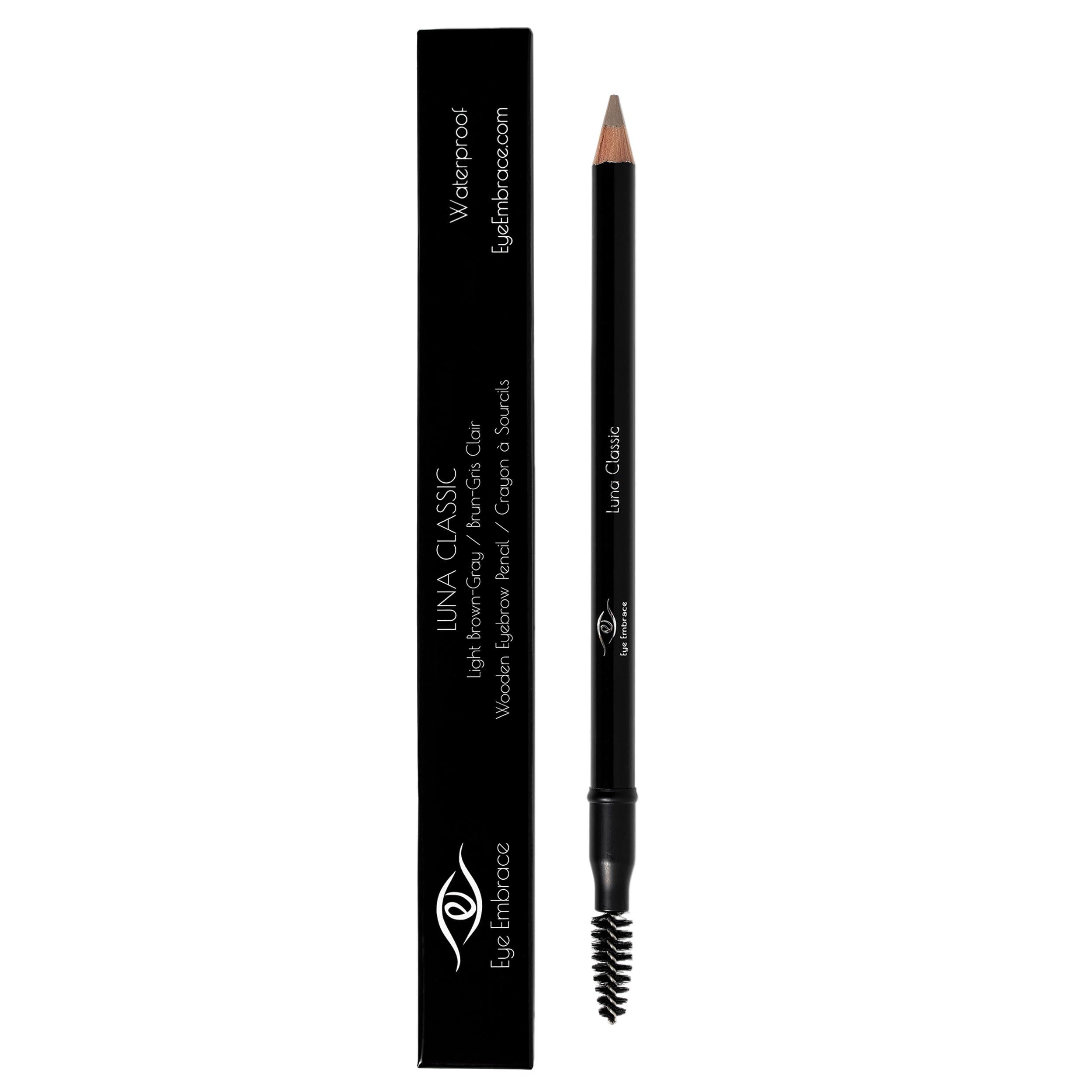 Eye Embrace Eye Embrace Luna Classic: Light Brown-Gray Wooden Eyebrow Pencil Waterproof, Double-Ended Pencil with Sharpener & Spoolie Brush, Cruelty-Free