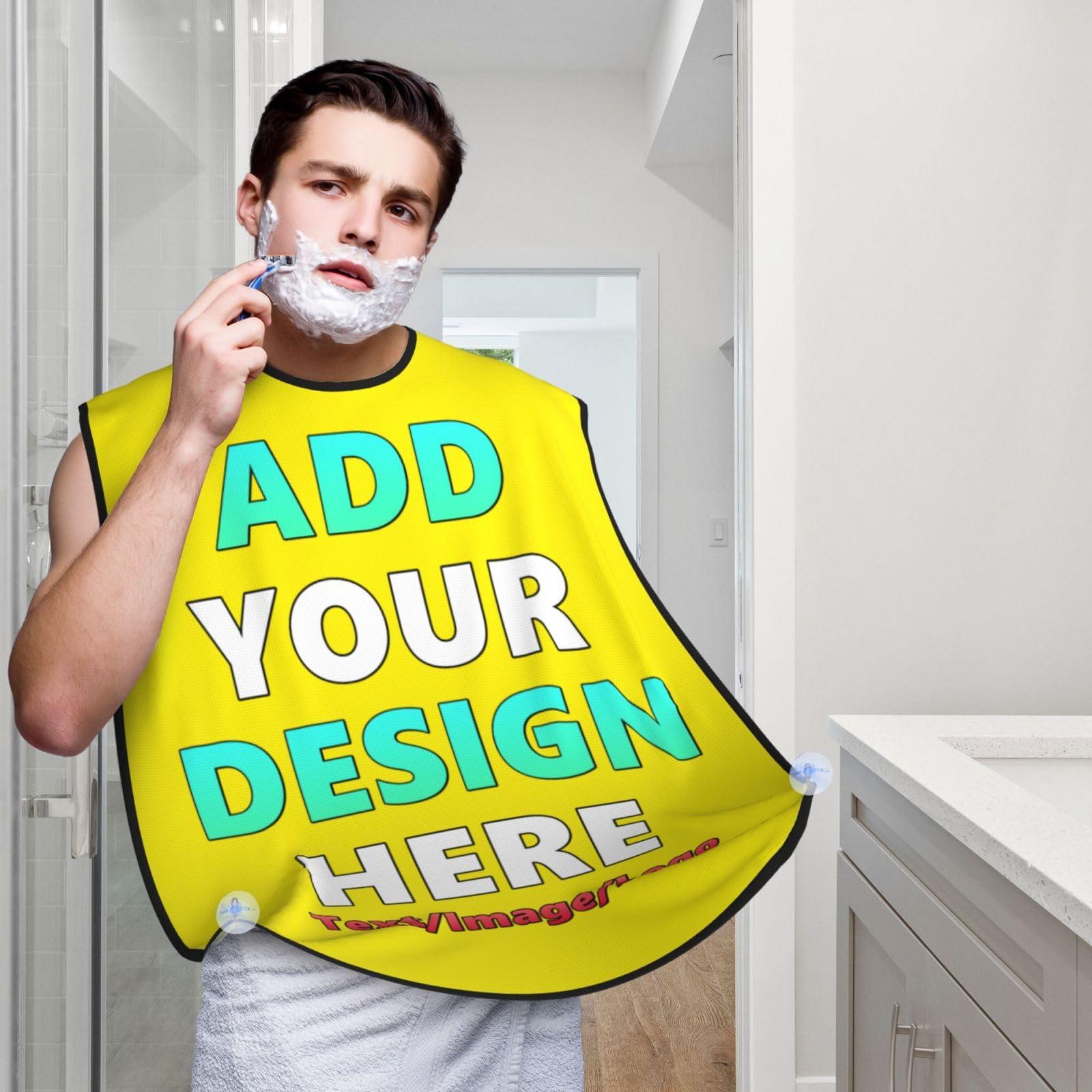 Twkzynj Custom Beard Bib Apron Personalized Beard Hair Catcher Add Customized Photo Picture Text Waterproof Beard Shave Cape for Shaving Trimming for Father\'s Day Gift, Bright Yellow