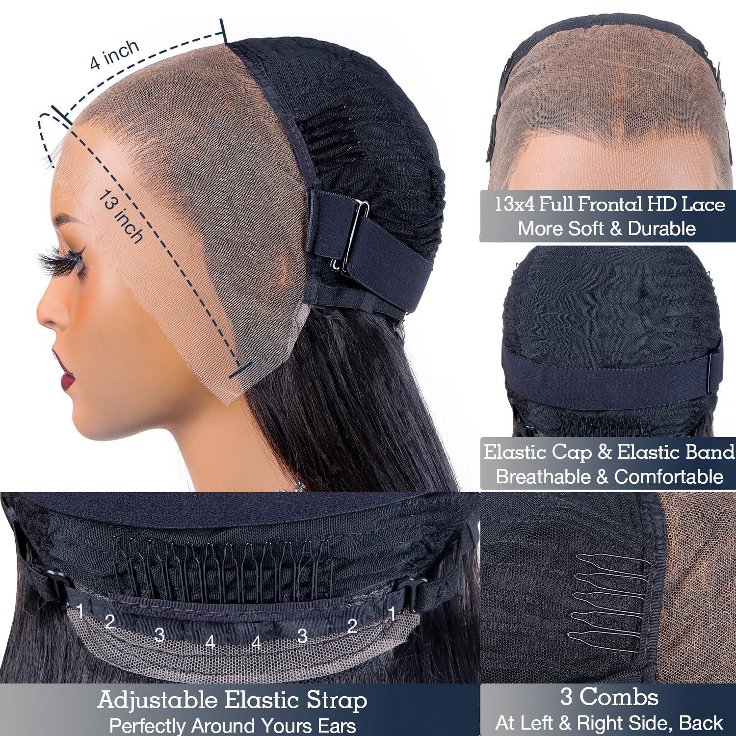 flooyeer 22 Inch Deep Wave Lace Front Wigs Human Hair, 180% Density 13x4 Real HD Lace Full Frontal Wigs Glueless Wigs Human Hair Pre Plucked Hairline Bleached Knots Hair Wig with Baby Hair