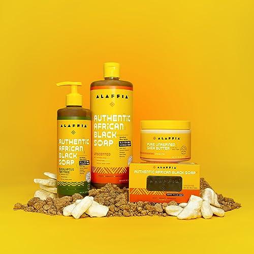 Alaffia Alaffia Authentic African Black Soap Bar - Body Soap, Natural Coconut Oil, Shea Butter & Aromatic Plant Extracts, Ergonomic Bar Soap, Unscented, 8 Oz Ea (Pack of 4)