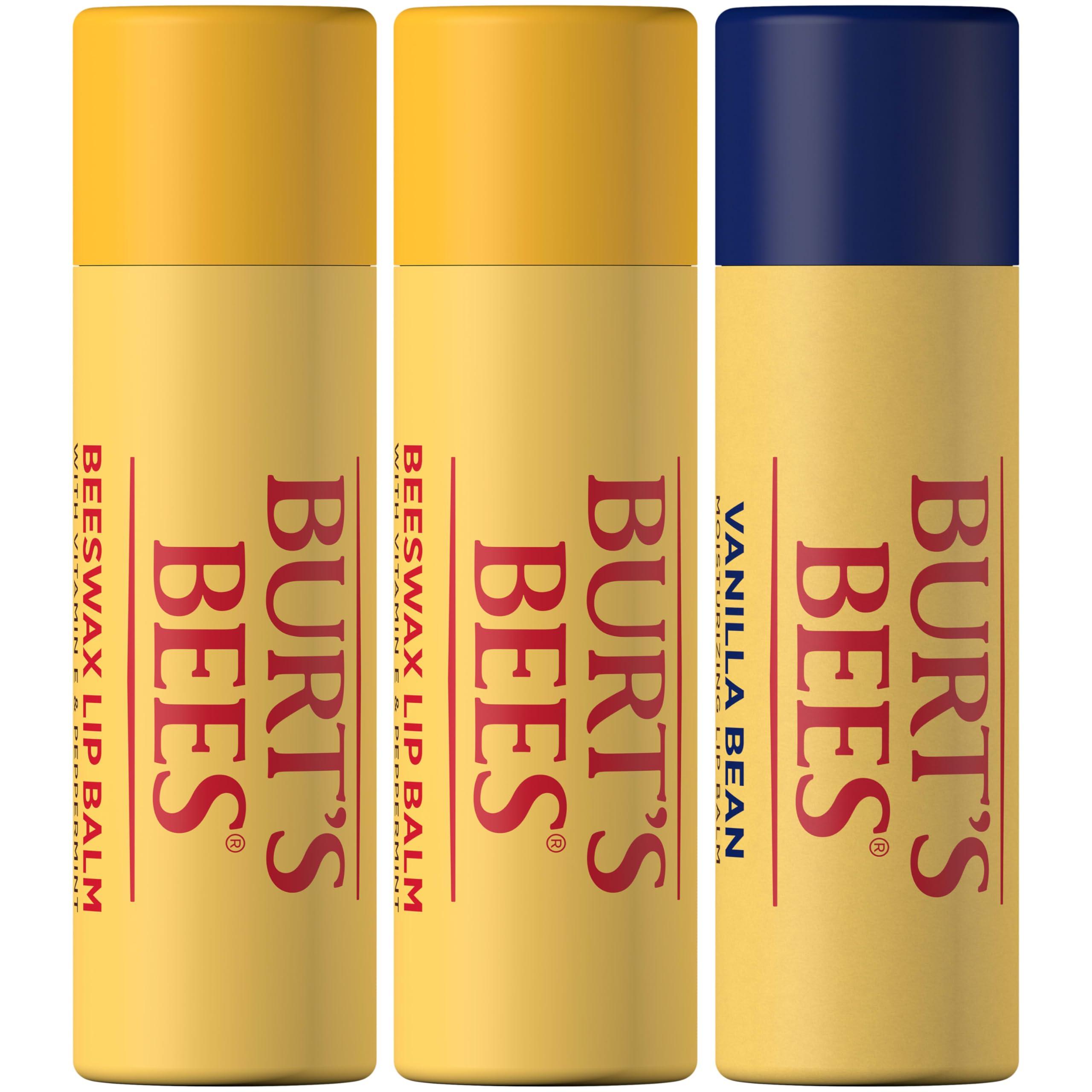 Burt's Bees Burt's Bees Moisturizing Lip Balm, 2 Original Beeswax and 1 Vanilla Bean, 100% Natural Origin, 0.34 Ounce Each, 3 Paper Tubes, Pack May Vary