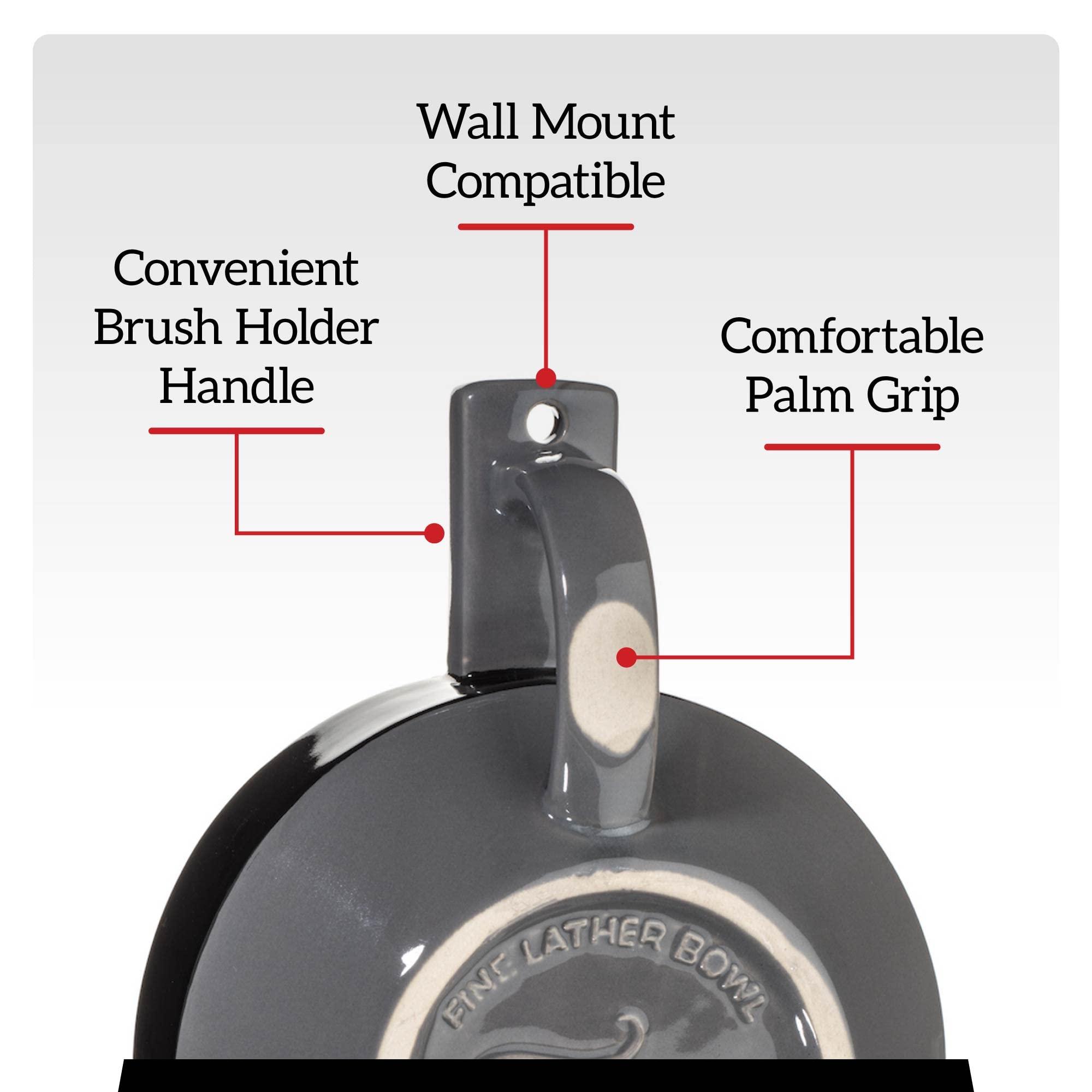 Fine Fine Mr Lather Bowl, Gentleman\'s Ceramic Shaving Cream Bowl, Aerating Ribbed Texture, Brush Holder, Wall Mount Hole, Dark Bowl for Visual Contrast, Premium Stoneware Construction (Red)