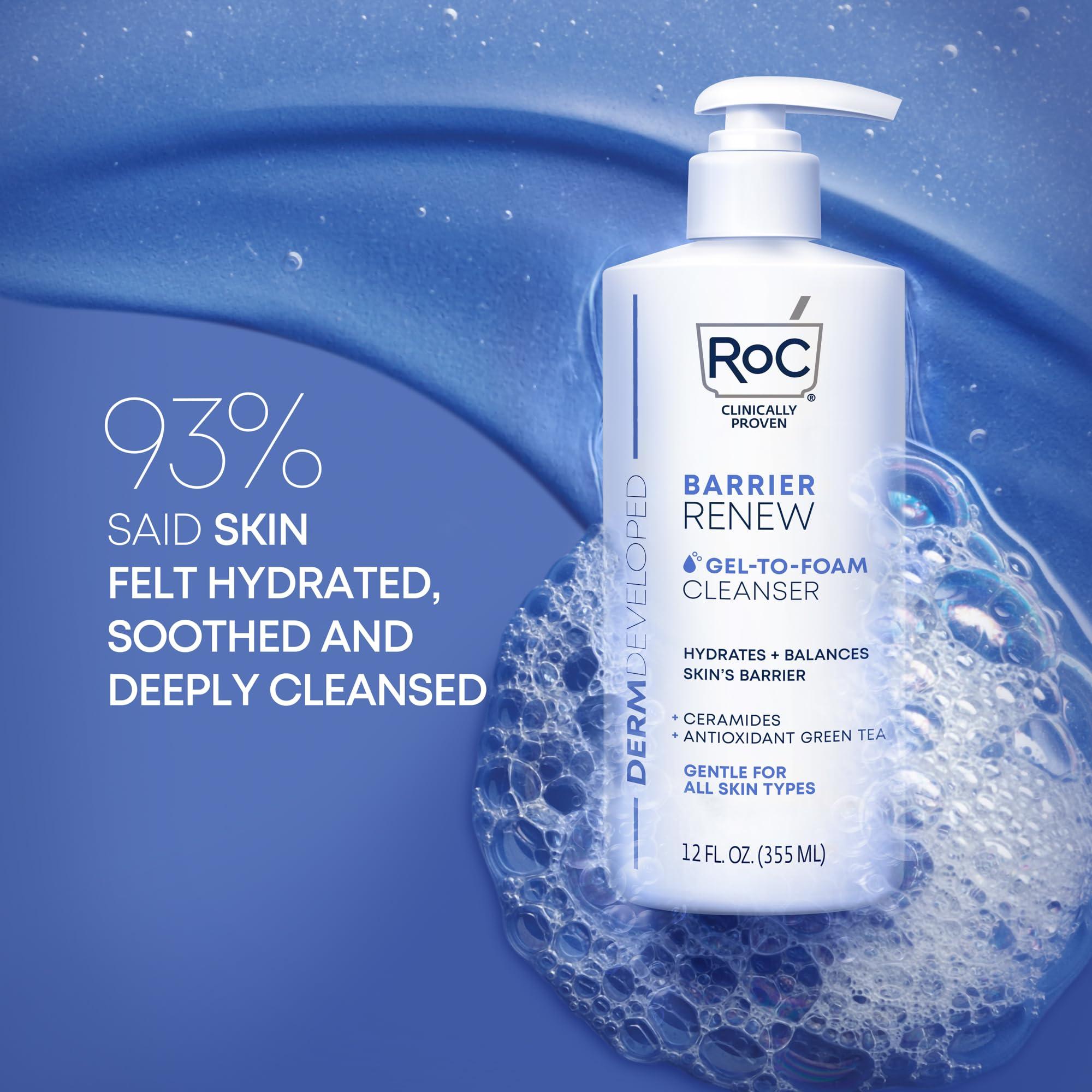 RoC RoC Barrier Renew Gel to Foam Non Drying Facial Cleanser to Hydrate Skin, 12 Ounces