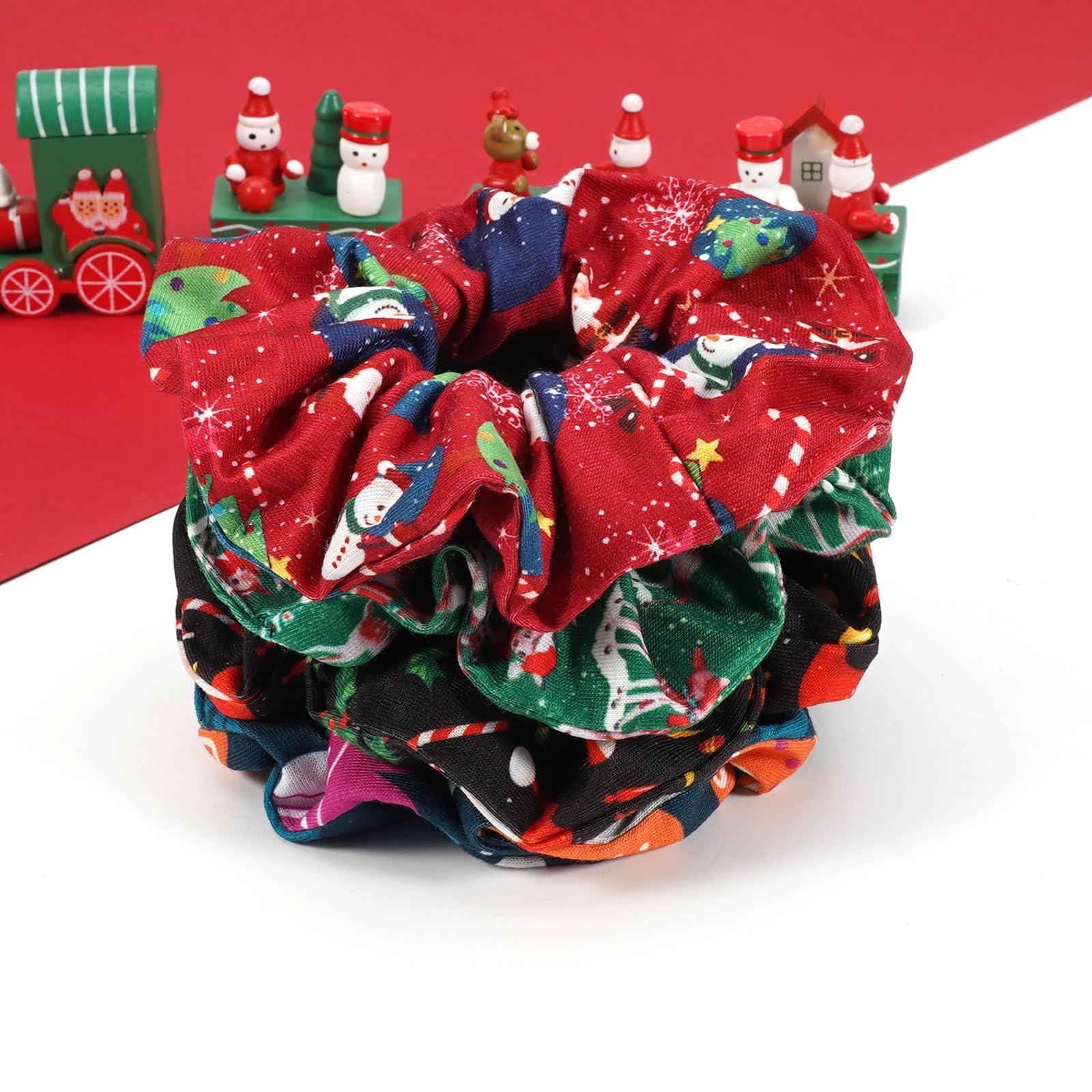 Lonext 4 pcs Xmas Hair Scrunchies Santa Claus Snowman Christmas Hair Ties Soft Elastic Hair Bands for Women