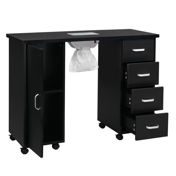 JHshop Black Rolling Manicure Table Nail Desk, Black Nail Table Station w/Large Capacity Storage Space, for Home Spa Beauty Salon, Nail Makeup Beauty Salon Storage with Wheel 109 x 45 x 80CM