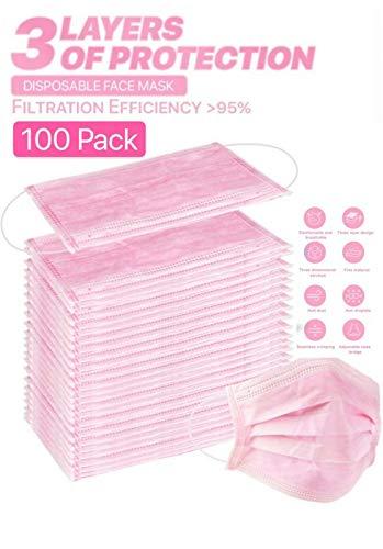 HINCINK HINCINK 1000 Pcs Bulk Disposable Face Mask, Thick 3-Layers Breathable Facial Mask (pink 1000pcs)