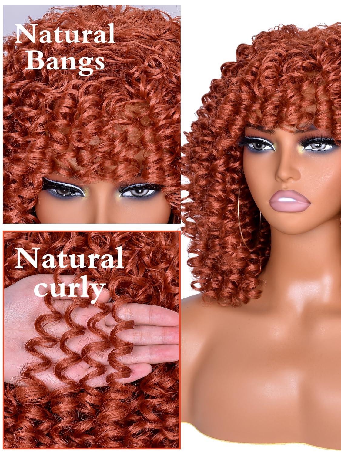 CurlCOO CurlCOO Ginger Curly Wigs for Black Women Short Kinky Curly with Bangs Synthetic Fiber Glueless Long Kinky Curly Hair 14 inchGinger