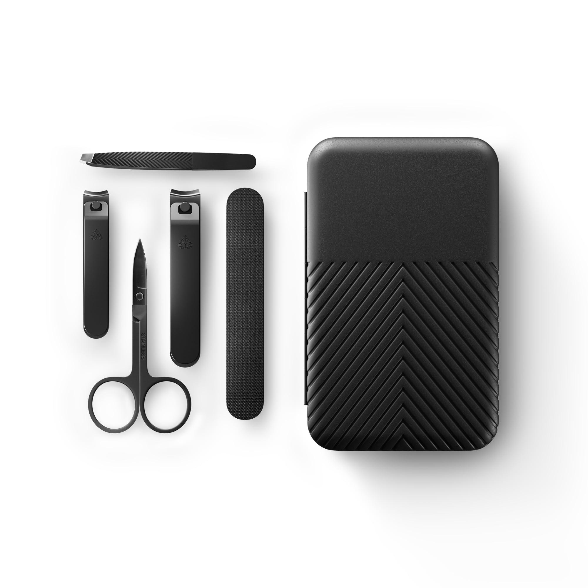 MANSCAPED MANSCAPED Shears 3.0, 5-Piece Precision Mens Nail Grooming Travel Kit, Stainless Steel Manicure Set with Fingernail & Toenail Clippers, Nail File, Slant Tip Tweezers, Cuticle Scissors, Travel Case