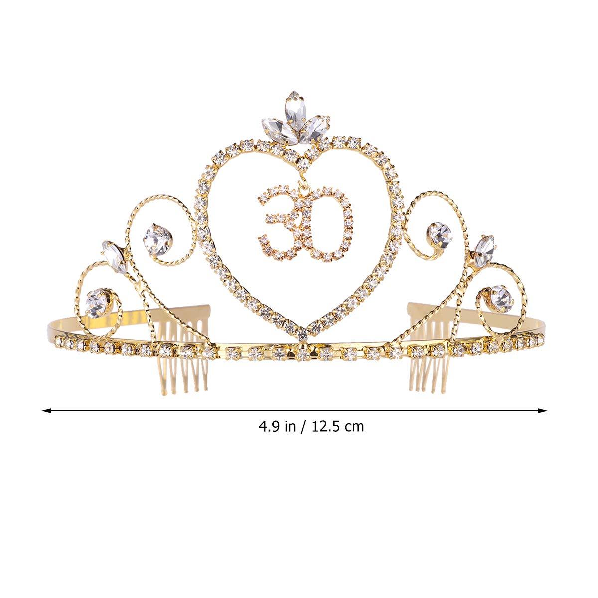 Beaupretty Beaupretty 30 Birthday Crown with Hair Comb Rhinestone Princess Tiara Happy Birthday Crowns 30st BirthdayParty Supplies (Golden)