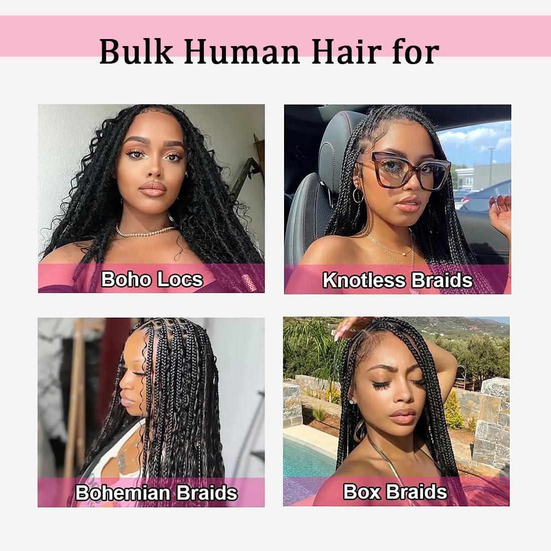 hengya Human Hair for boho Braids 20 Inch 1 Bundles Deep Wave Bulk Human Braiding Hair 10A Brazilian Virgin Human Hair Extensions for Boho Braids Wet and Wavy Human Braiding Hair Black