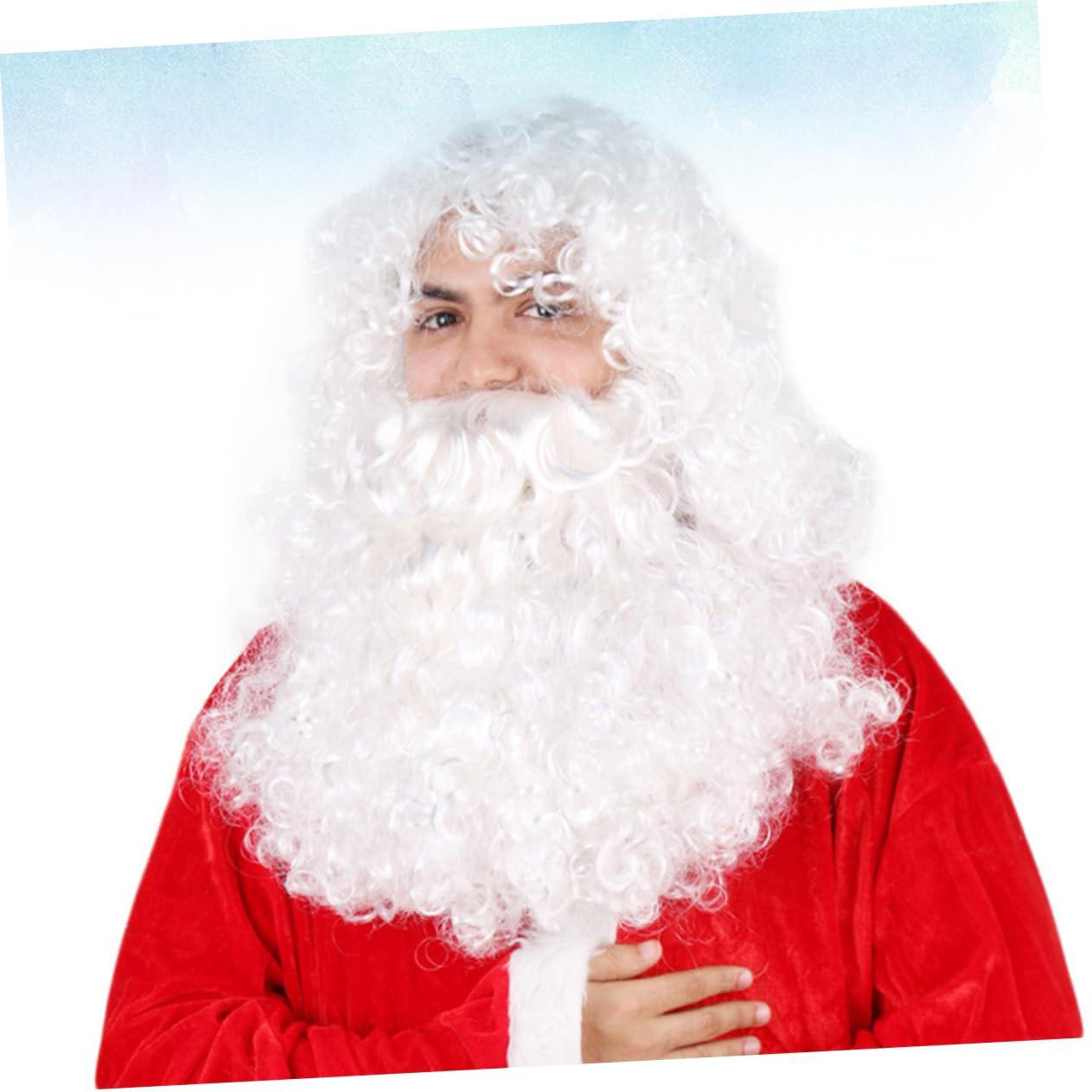 GALPADA GALPADA Santa Claus Beard and Wig Set Men's Wig Long Curly Hair Santa Claus Headdress Party Costumes
