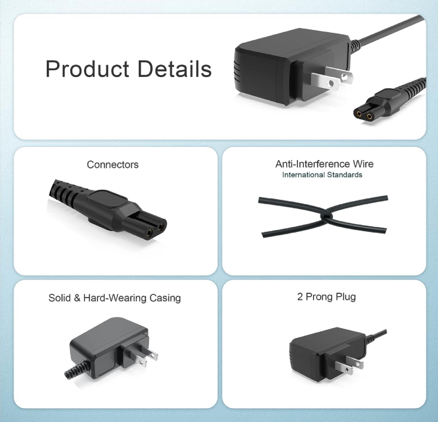 GUY-TECH GUY-TECH 15V AC DC Adapter Compatible with Philips Norelco 8500X 8138XL 8140XL 8150XL 8151XL 8160XL 8160XLCC 8170XL Razor/Shaver 15VDC Power Supply Cord