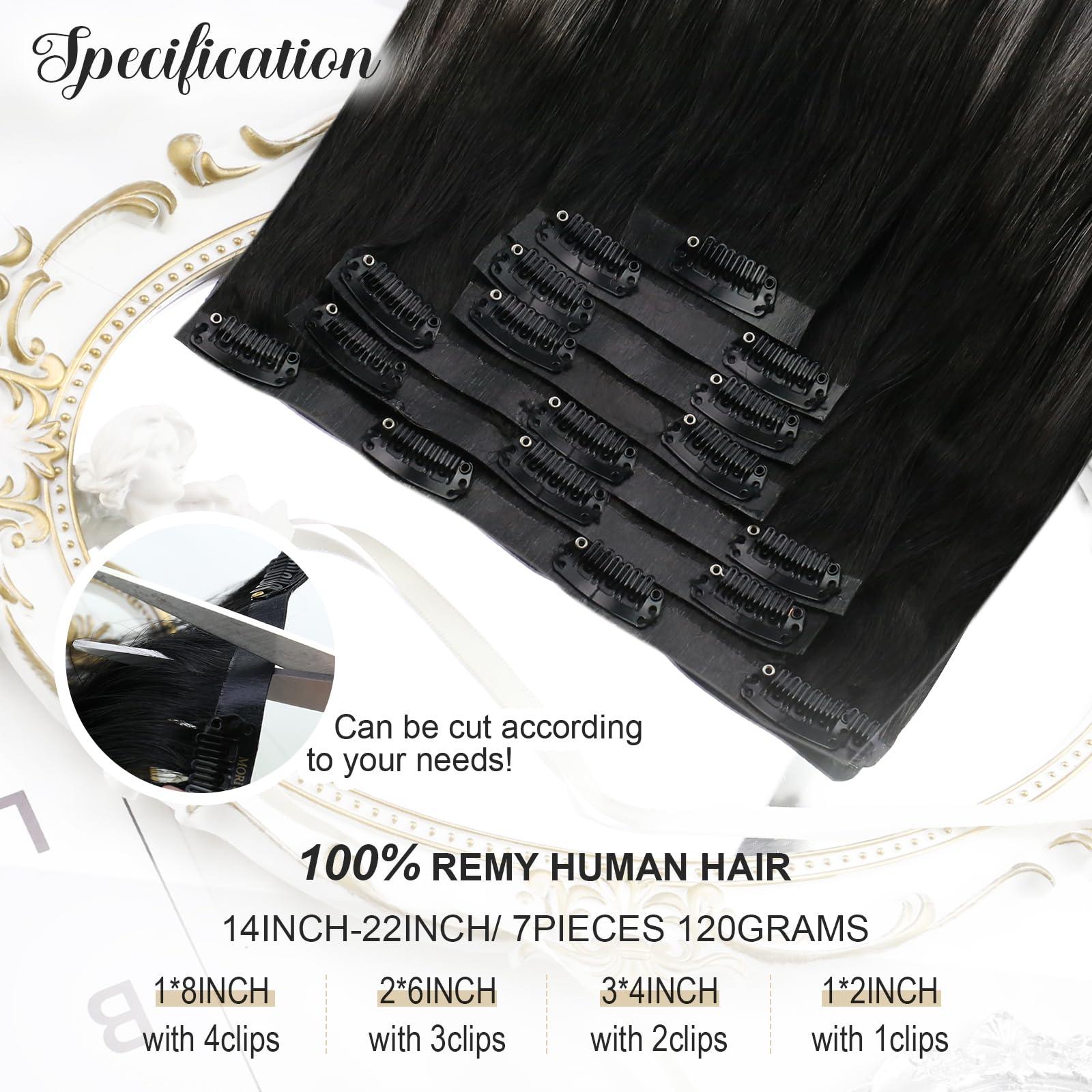 Moresoo Moresoo Seamless Clip in Hair Extensions Human Hair Balayage Black Silver Human Hair Clip in Extensions Ombre Silver 2packs 14inch with 16inch
