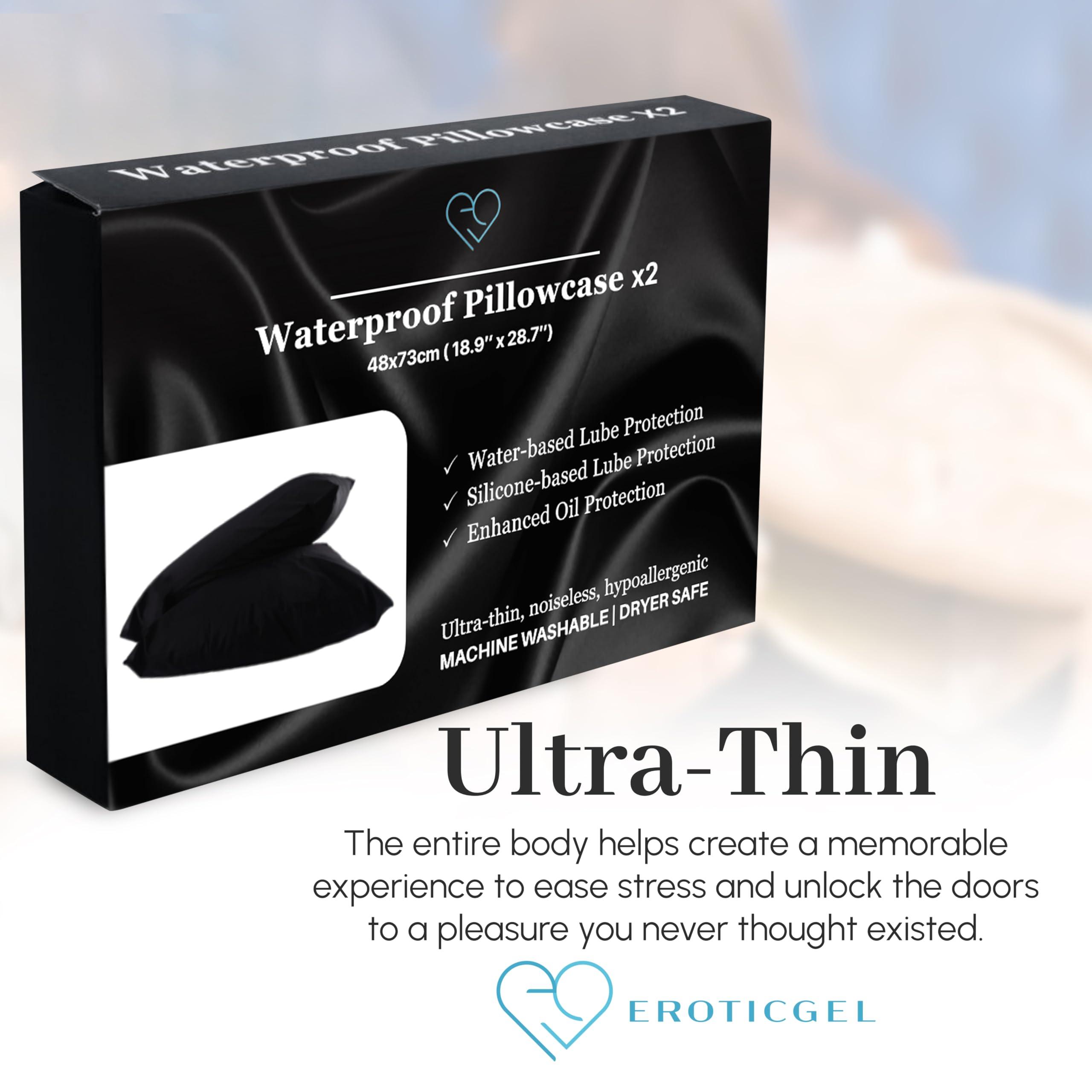 EROTICGEL Waterproof Pillowcase 48cm x 73cm Set of Two Black for Massage with Oil Protection | Maching Washable and Dryer Safe