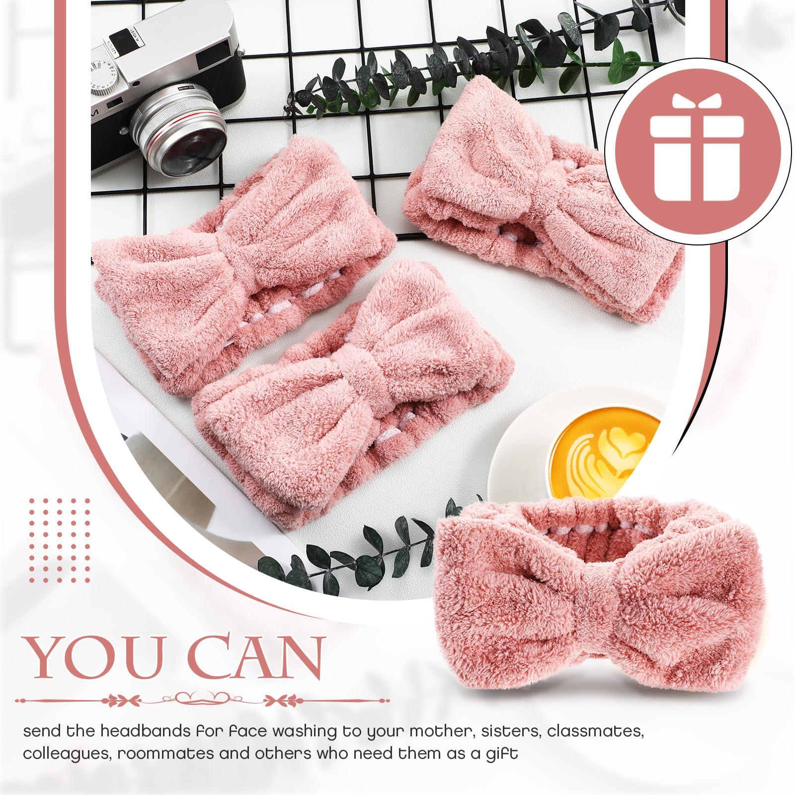 Yunlly Yunlly 20 Pcs Spa Headband for Women 4 Inches Width Facial Makeup Hair Band Bulk Skincare Headbands for Washing Face Bowtie Slumber Party Supplies Fluffy Head Wraps(Rose Pink)