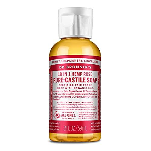 Dr. Bronner's Dr. Bronner’s - Pure-Castile Liquid Soap (Rose, 2 ounce) - Made with Organic Oils, 18-in-1 Uses: Face, Body, Hair, Laundry, Pets and Dishes, Concentrated, Vegan, Non-GMO