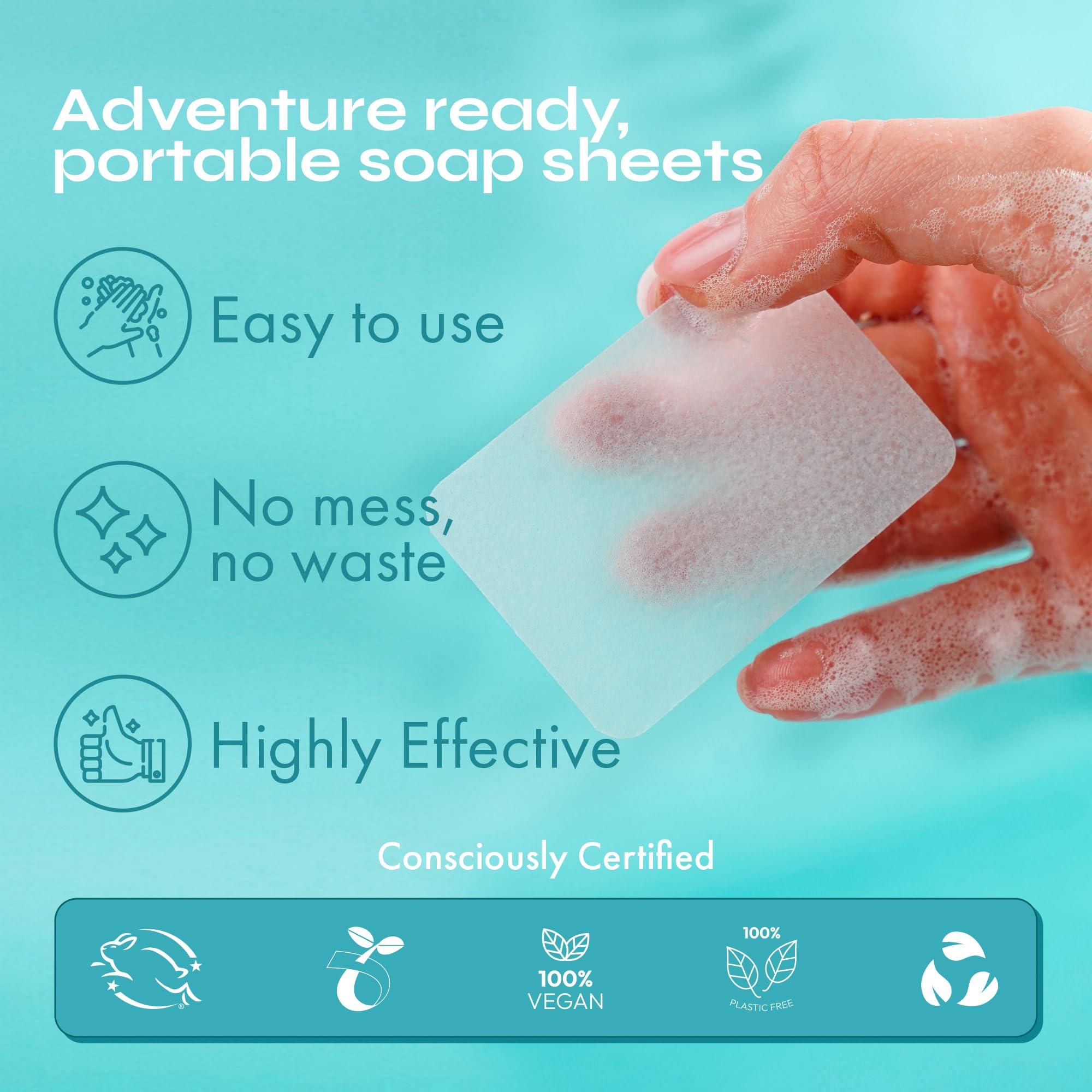 FOMIN FOMIN - Antibacterial Paper Soap Sheets for Hand Washing - (100 Sheets) Rose Portable Travel Soap Sheets, Dissolvable Camping Mini Soap, Portable Hand Soap Sheets