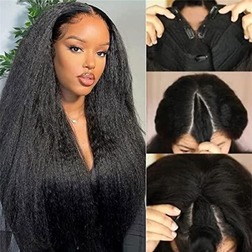 Nadula Nadula V Part Wig Yaki Straight Human Hair No Leave Out Glueless Upgraded U Part Wigs for Women,10A Yaki Straight V-part Wigs V Shape Clip in Half Wig Ready to Go 150% Density 16inch
