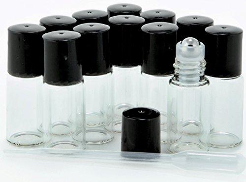 Vivaplex Vivaplex, 12, Clear, 3 ml Glass Roll-on Bottles with Stainless Steel Roller Balls - Dropper included