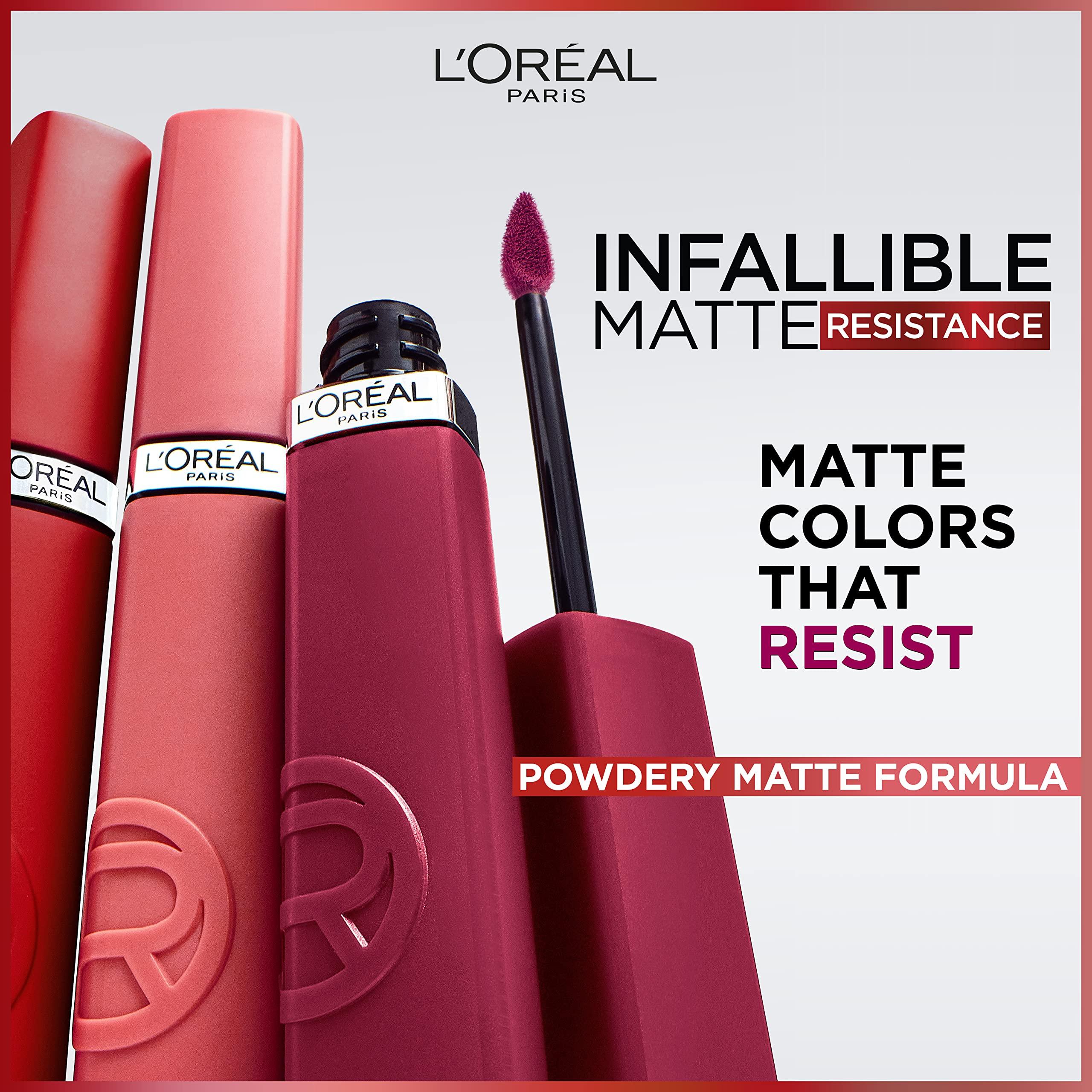 LOral Paris L\'Oreal Paris Infallible Matte Resistance Liquid Lipstick, up to 16 Hour Wear, Crush Alert 645, 0.16 Fl Oz