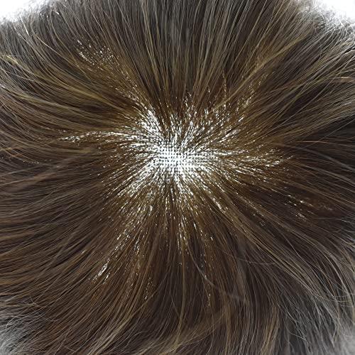LHC HAIR Toupee For Men Hair System Swiss Lace Hair Pieces Human Hair Mens Toupee Men Hair Replacement System (8 * 10", 5# Medium Light Brown-100% light to medium Density)
